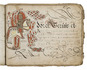 Extraordinary writing masters copy-book (1634-1643) with 9 knotwork decorative initials A-I/J (9-13 cm) with stylized figures, inspired by mediaeval forms