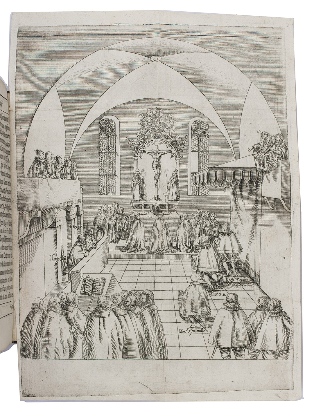 ZEHENDTNER VOM ZEHENDTGRB, Paul. - Ordenliche Beschreibung mit was stattlichen Ceremonien und Zierlichheiten, die Rm. Kay. May. unser aller gnedigster Herr, samt etlich andern Ertzhertzogen, Frsten und Herrn, den Orden dess Guldin Flss, in disem [15]85. Jahr zu Prag und Landsht, empfangen und angenommen. Dillingen, Johann Mayer, 1587. 4to (20 x 15.5 cm). With title printed in red and black, 7 full-page engraved illustrations (showing the collar (chain) of the Order, the Emperor Rudolf II in his robes and 5 coat-of-arms), and 13 large folding engraved plates showing the splendid ceremonies held at Prague and Landshut, probably all drawn by Anthony Boys. Contemporary gold-tooled tanned sheepskin; rebacked with most of the original backstrip laid down.