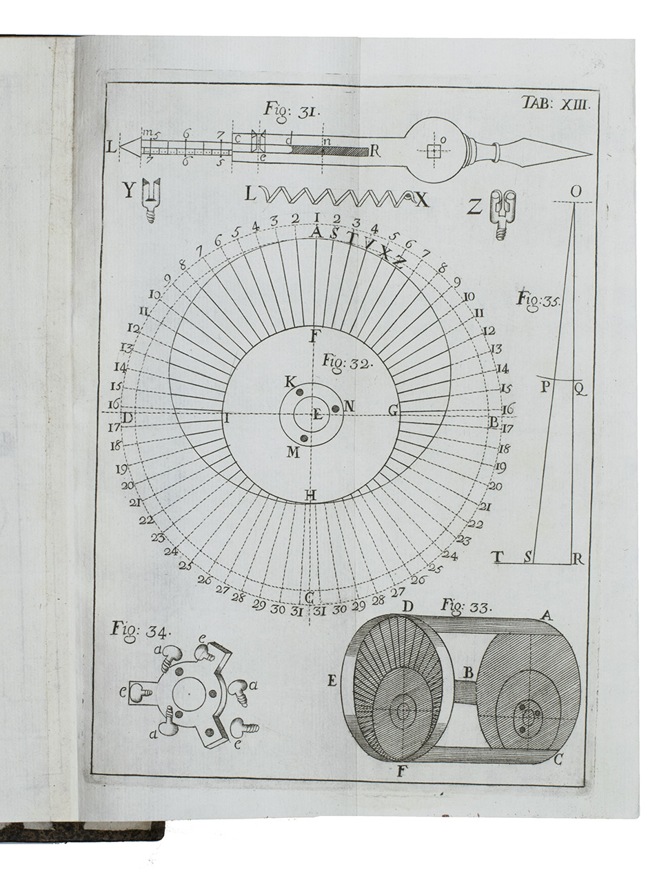 BONHOMO, Gabriele. - Automatum inaequale sive horologium antiquum automatis animatum. Opusculum san perutile, ac pro rei novitate jucundum, in quo multiplex datur. Hoc nondm excogitatum automatum condendi methodus. ..Palermo, Francisco Valenze, 1747. 4to. With numerous woodcut headpieces and tailpieces and decorated initials, some tables in the text and 15 numbered, folding engraved plates showing timepieces and clockwork mechanisms. Contemporary mottled calf, gold-tooled spine.