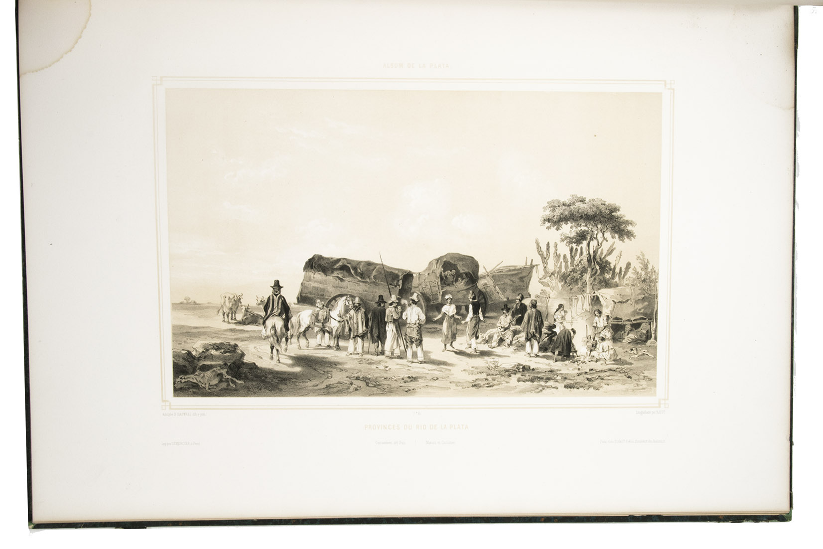 HASTREL, Adolphe d'. - Album de la plata. Paris, Gihau(l)t frres (printed by Auguste Bry, Lemercier and Thierry), [1846]. 1mo (55 x 38 cm). 12 tinted lithographs (22 x 35 cm), depicting views in and around Montevideo, Buenos Aires, etc. Mid-19th-century binding, rebacked in green morocco.