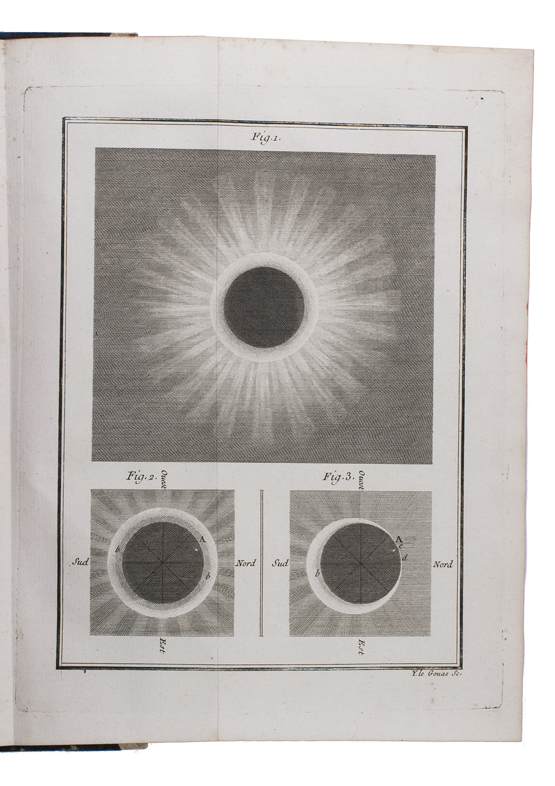 LE MONNIER, Pierre-Charles. - Mmoires concernant diverses questions d'astronomie et de physique. Ls & communiqus  l'Acadmie Royale des Sciences, &c. Paris, Imprimerie Royale, 1781. 4to. With woodcut vignette on title-page (with an armillary sphere and other instruments), and an engraved folding plate with 3 illustrations of eclipses engraved by Y. le Gouaz. Near contemporary half mottled calf.