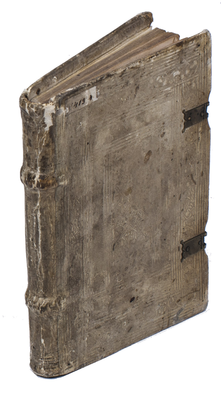 [ACHILLINI, Alessandro]. - Secreta secretorum Aristotelis.Including:ARISTOTLE [pseudo]. Maximi philosophi ... de signis aquarum: & tempestatum.ARISTOTLE [pseudo]. Maximi philosophurum ... de mineralibus.ALEXANDER OF APHRODISIAS. De intellectu.AVERROES. De beatitudine anime.ACHILLINI, Alexander. De universalibus.ALEXANDER THE GREAT [pseudo]. De mirabilibus Indie.(Colophon: Lyon, Antoine Blanchard, 1528. Small 8vo. With a title-page with a 4-piece decorated woodcut border with flowers, birds and snails, woodcut printer's device on last page, 6 woodcut initials and a leaf ornament. Set in 3 sizes of rotunda gothic types, with the title in roman capitals. Contemporary blind-tooled sheepskin(?) parchment over wooden boards, in a panel design with quadruple fillets and 2 decorative rolls, brass catch-plates and anchor-plates (straps and clasps lost).