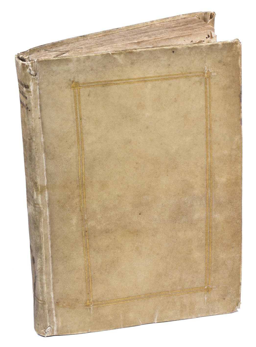 [BEVERLAND, Adrianus van]. - Peccatum originale ... sic nuncupatum, philologice ... elucubratum  Themidis alumno. Vera redit facies, dissimulata perit.Eleutheropoli [= Leiden?], extra plateam obscuram, sine privilegio auctoris, absque ubi & quando. (colophon: In horto Hesperidem, typis Adami et Evae terrae filii, 1678). 8vo. Contemporary sheepskin parchment, with a gold-tooled frame of double fillets on each board.