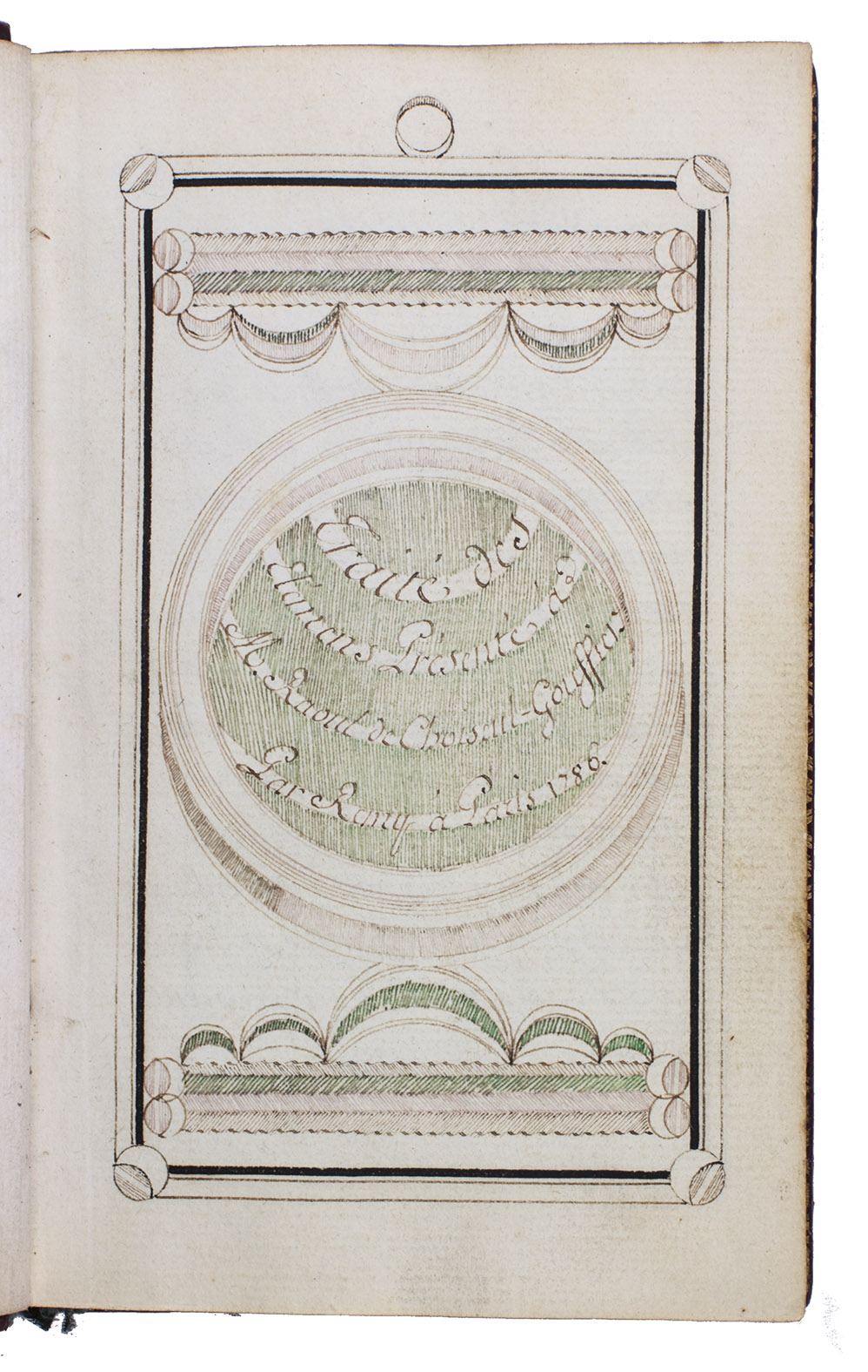 [MANUSCRIPT]. REMY, Claude. - Trait des elemens prsent  M. Raoul de Choiseul-Gouffier.Paris, 1786. Small 8vo. Calligraphic manuscript written in French in dark brown ink on paper, in a formal Latin script hand (a French-style 
