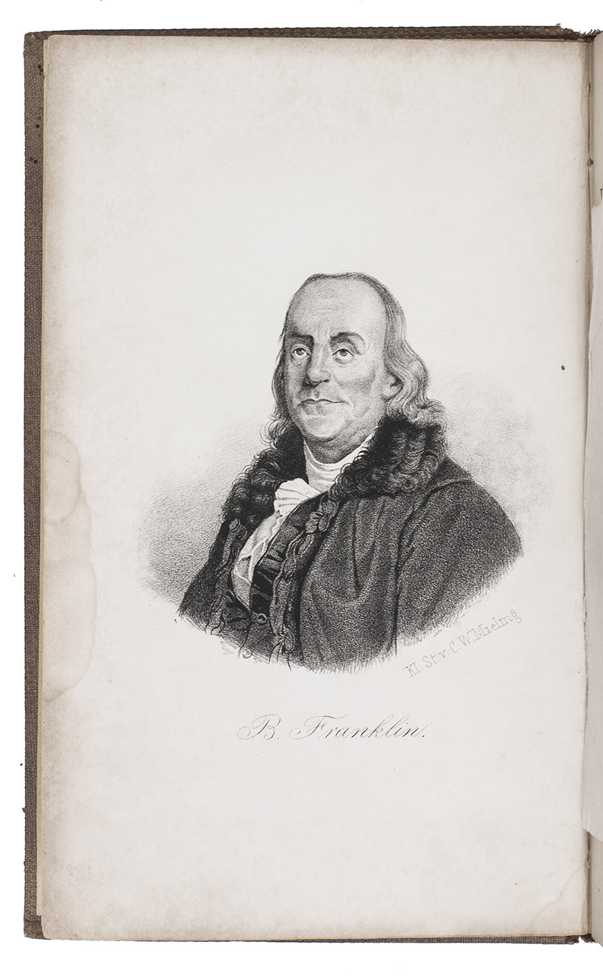 MIGNET, Franois Auguste Marie. - Het leven van Benjamin Franklin. ... Een volksboek, ter voorbeeld hoe men door eigen vlijt en deugd tot rijkdom en aanzien kan geraken.Deventer, A. ter Gunne, [ca. 1858]. 8vo. With a lithographed frontispiece-portrait of Benjamin Franklin. Contemporary gold- and blind-stamped cloth.