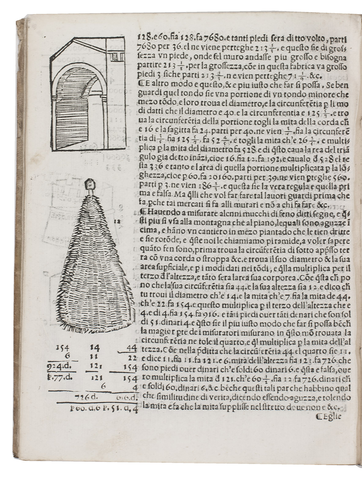 FELICIANO, Francesco. - Libro di arithmetica & geometria speculativa & praticale ... intitulato Scala Grimaldelli: novamente stampato(Colophon: Venice, Francesco de Leno), 1563. 4to. With the title in a 5-piece woodcut border  with an allusive woodcut illustration (ladder and key), and with numerous woodcut diagrams, geometric figures and other illustrations printed in the large fore-edge margin. Contemporary sheepskin parchment.