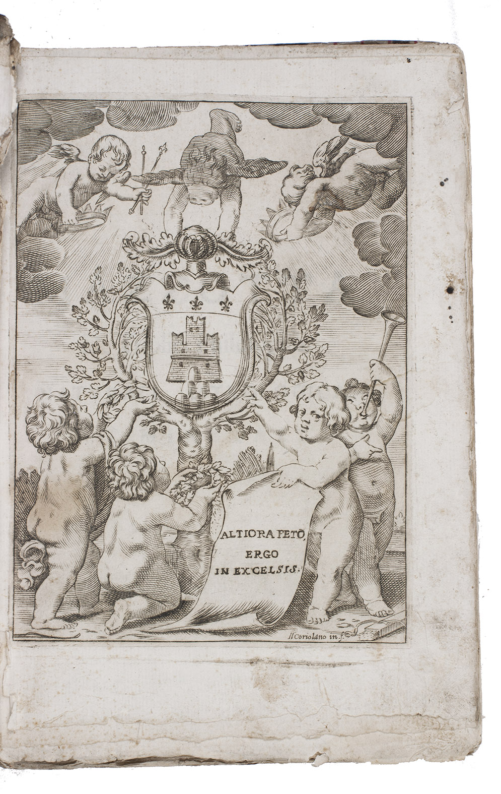 MAZZOTTA, Benedetto. - De triplici philosophia naturali, astrologica, et minerali. In quibus differit cohaerenter de elementis, & variis mixtorum proprietatibus. ... Opus theol. philos. medicis, chymicis, & astrologis jucundum, ac simul utile.Bologna, Giovanni Bapttista Ferroni, 1653. 4to. With an engraved heraldic and allegorical frontispiece drawn and engraved by Bartolomeo Coriolano with the arms of the dedicatee Hipolyto Cattaneo, a full-page engraving (with 7 figures) on an integral leaf, and 2 engraved illustrations and 2 woodcut diagrams in the text. Contemporary boards covered with a vellum leaf from a 16th-century(?) plain-chant manuscript antiphonary.