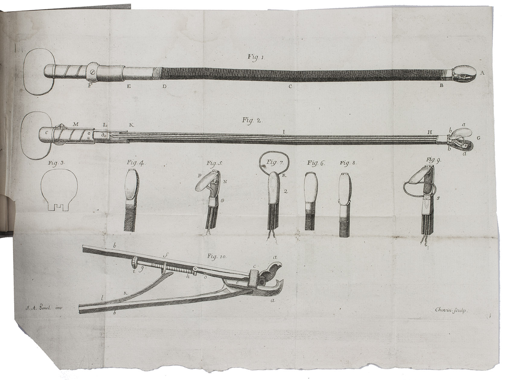 VENEL, Jean-Andr. - Nouveaux secours pour les corps arrts dans l'oesophage; ou description de quatre instrumens plus propres qu'aucun des anciens moyens  retirer ces corps par la bouche.Lausanne, Franois Grasset & compagnie, 1769. 12mo (16.5 x 9 cm). With a folding engraved plate by Chovin after designs by the author. Modern boards.