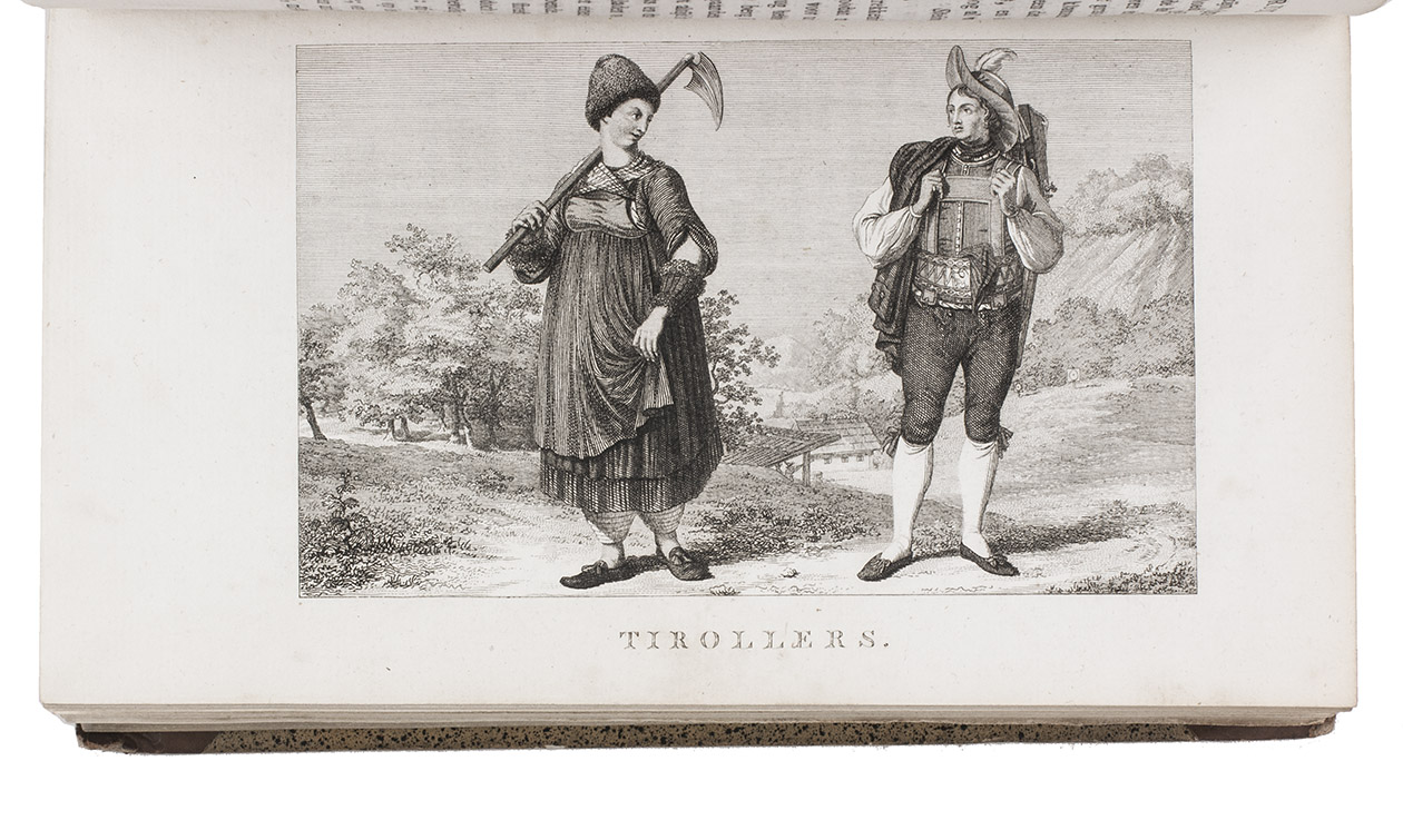 WILLIGEN, Adriaan van der. - Aanteekeningen op eene reize van Parijs naar Napels, door het Tirolsche en van daar door Zwitserland en langs den Rhijn terug naar Holland.Haarlem, Adriaan Loosjes, (back of half-title parts 2-4: Utrecht, G. Post), 1811-1813. 4 parts in 2 volumes. Large 8vo. With an engraved title-page to the first part (with a stipple-engraved medallion portrait of the author) and 13 engraved plates by J. P. Visscher Bender. Contemporary half calf, gold-tooled spines.