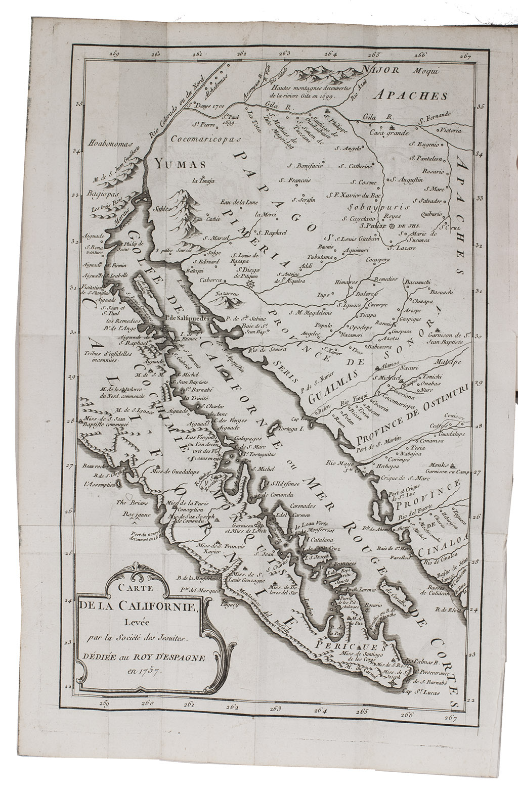 VNEGAS, Migul and Andrs Marcos BURRIEL. - Histoire naturelle et civile de la Californie, contenant une description exacte de ce pays, de son sol, de ses montagnes, lacs, rivires & mers, de ses animaux, vgtaux, minraux, & de sa fameuse pcherie des perles; les moeurs de ses habitans, leur religion, leur gouvernement, & leur faon de vivre avant leur conversion au Christianisme; un detail des diffrens voyages, & tentatives qu'on a faites pour s'y tablir, & reconnotre son Golfe & la cte de la Mer du Sud.Paris, Durand, 1767. 3 volumes. 8vo. With a folding engraved map of California. Contemporary mottled calf, richly gold-tooled spines, gold-tooled binding edges.