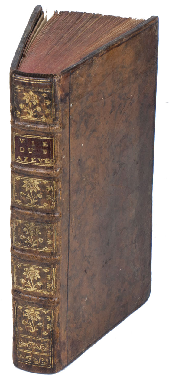 BEAUVAIS, Gilles-Franois. - La vie du venerable pere Ignace Azevedo, de la Compagnie de Jesus. L'histoire de son martyre, & de celui de trente-neuf autres de la mme Compagnie. Le tout tir des procs-verbaux dresss pour leur canonisation. Ddie au Roi de Pologne.  Paris, Hippolyte-Louis Guerin, 1744. 12mo. With engraved armorial headpiece above the dedication to King Stanislaus I of Poland. Contemporary mottled calf, gold-tooled spine, gold fillets on board edges.
