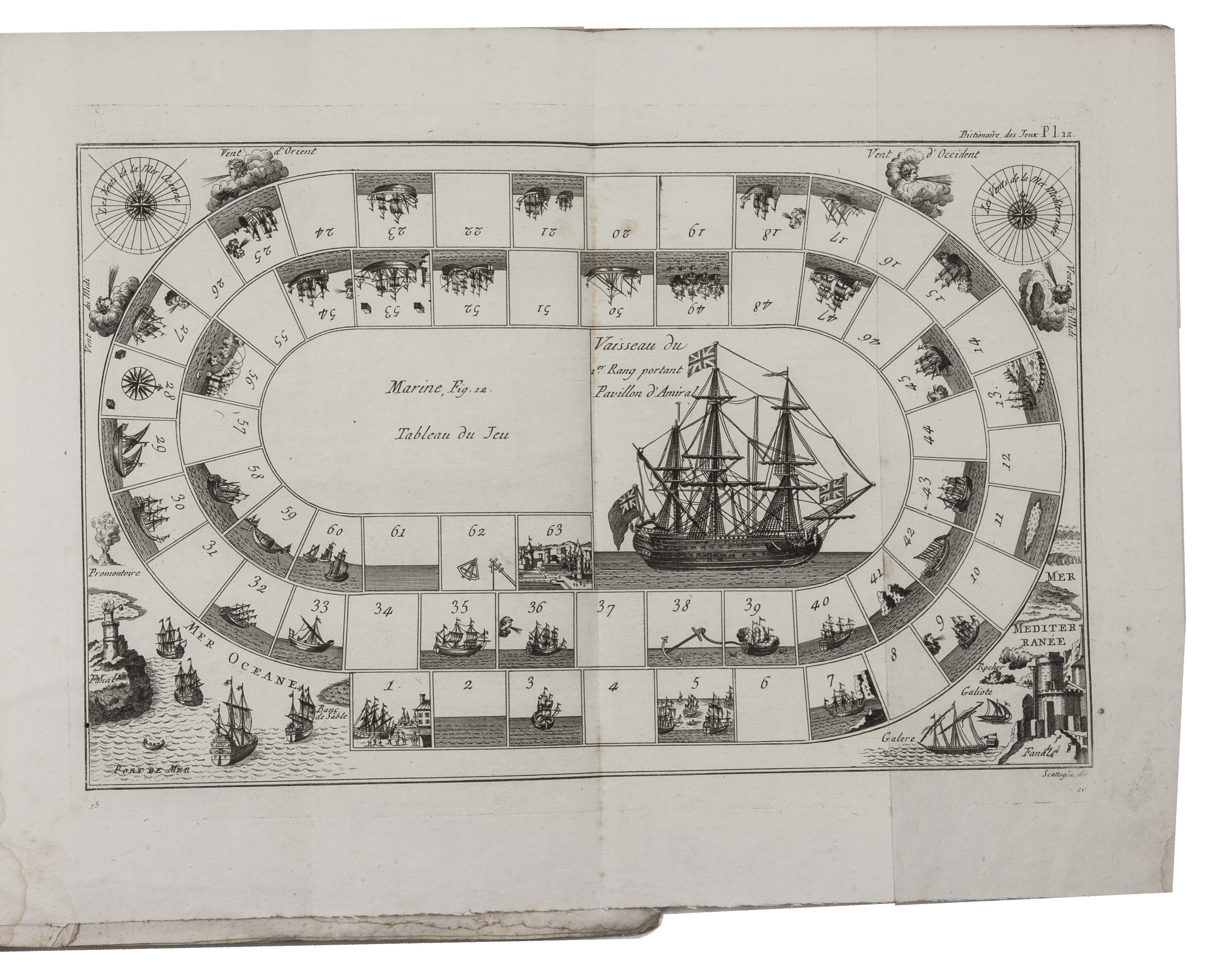 [LACOMBE, Jacques]. - Encyclopdie mthodique. Dictionaire des jeux avec les planches relatives, faisant suite aux amusemens des sciences mathmatiques &c.Padua, 1800. Large 4to (31 x 23 cm). With engraved illustration on title-page, and 13 engraved plates (5 folding) by P. Scattaglia. Contemporary stiff paper wrappers.