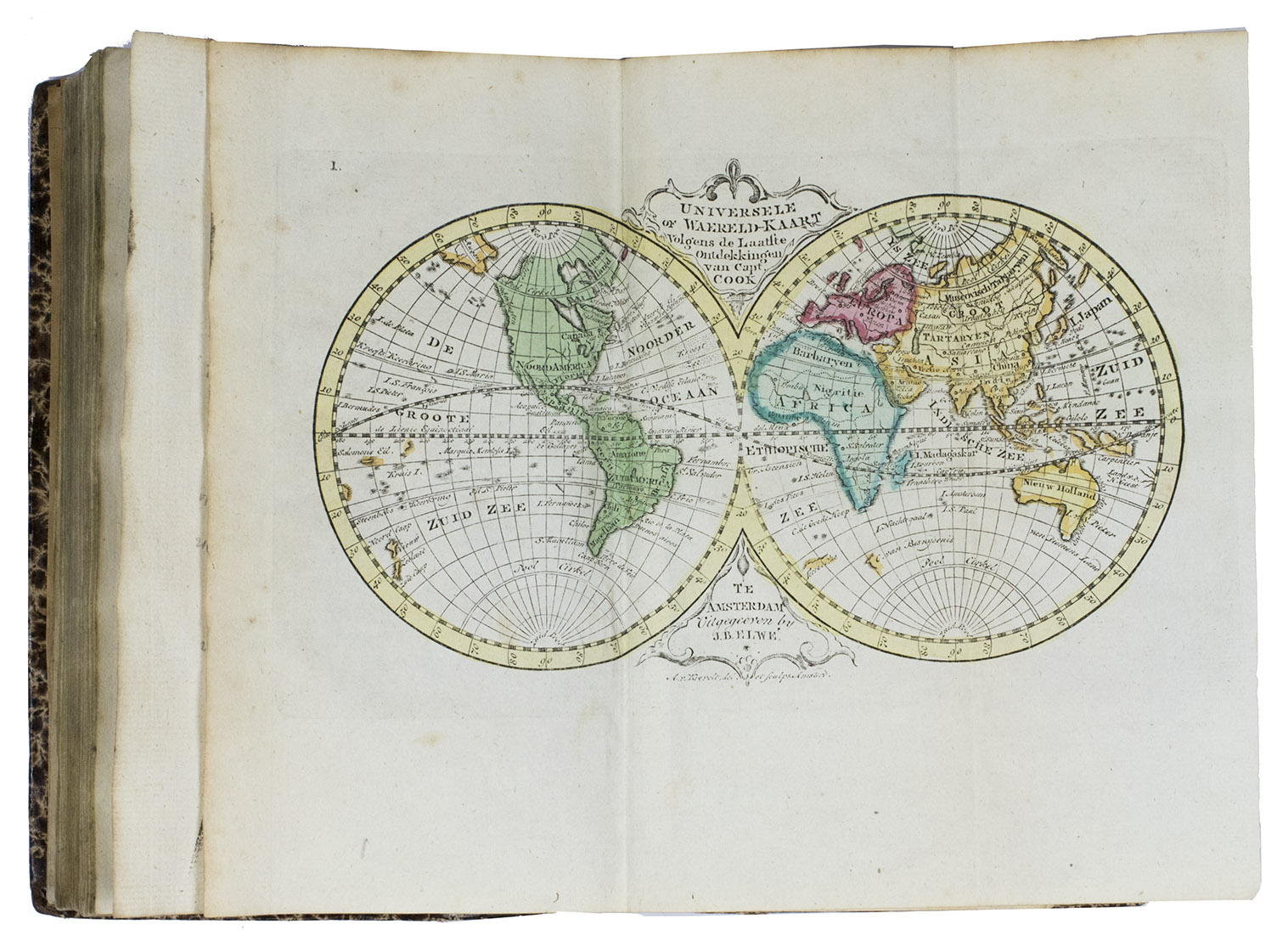 ELWE, Jan Barend. - Compleete zak-atlas, van de zeventien Nederlandsche Provincin.Amsterdam, J.B. Elwe & D.M. Langeveld, 1786. 8vo. With a double-page engraved title, 29 numbered folding engraved maps (the first 5 signed by A. van Krevelt) and 2 folding engraved tables, all coloured by a contemporary hand. Contemporary half calf, gold-tooled spine.