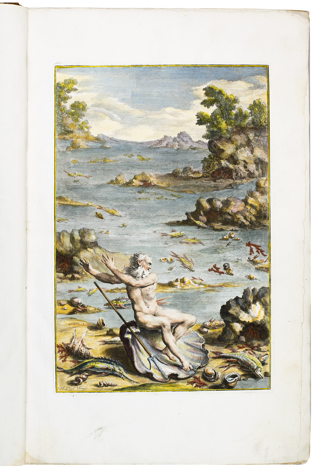 MARSIGLI, Luigi Ferdinando. - Natuurkundige beschryving der zen.The Hague, De Compagnie, 1786. Folio. With an engraved frontispiece by Matthijs Pool, 12 mostly folding maps, profiles of coast-lines and tables, and 40 full-page engraved plates with numerous illustrations of sea plants and corals, all beautifully coloured by hand. Contemporary half calf, gold-tooled spine.