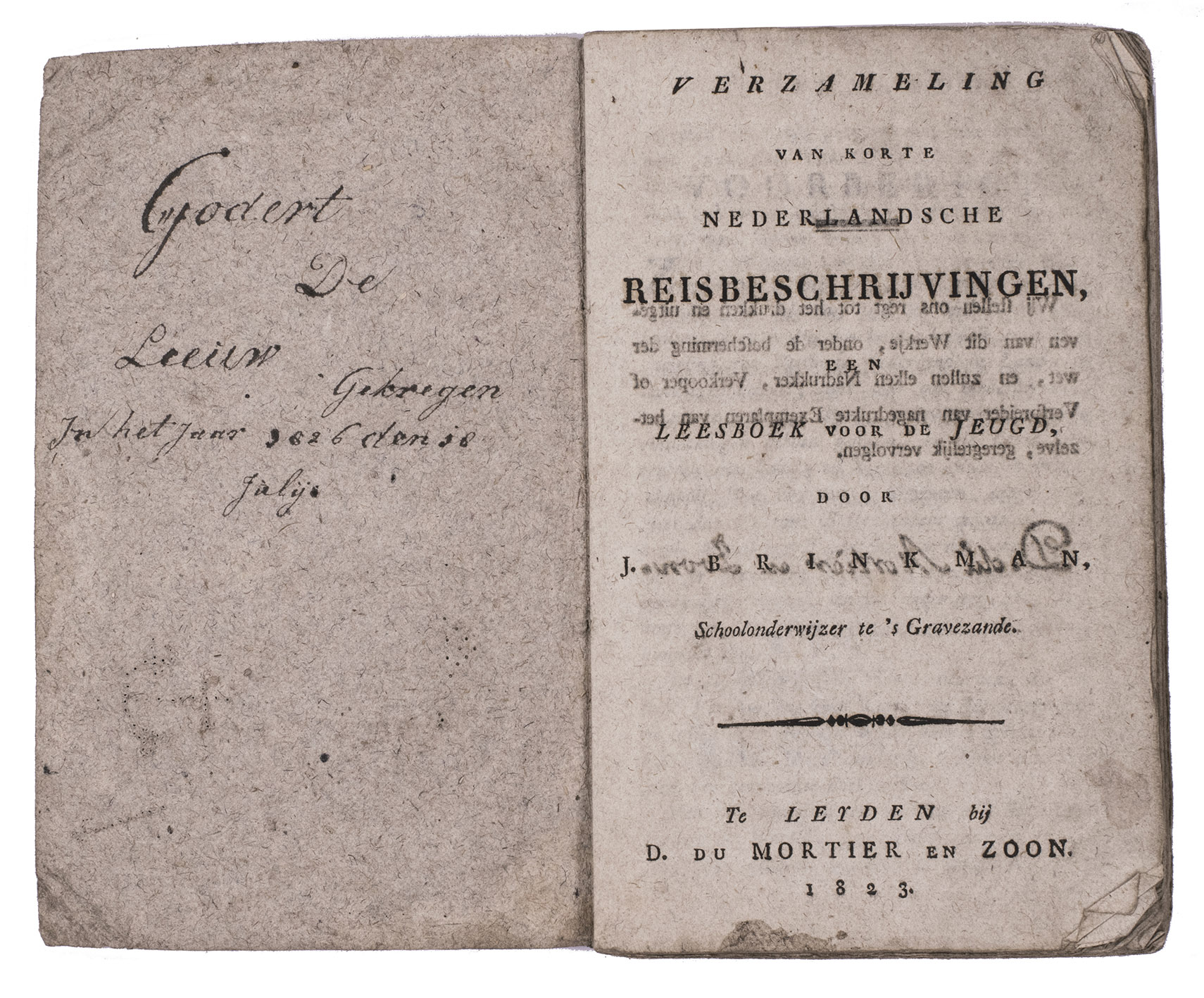 BRINKMAN, J. - Verzameling van korte Nederlandsche reisbeschrijvingen, een leesboek voor de jeugd.Leiden, David du Mortier and son, 1823. 8vo. Contemporary blue wrappers.