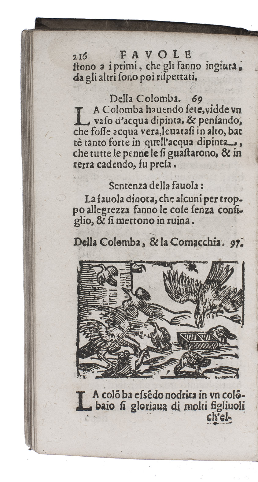 AESOP. (Giulio LANDI, translator). - Vita di Esopo Frigio ... Alquale di nuovo sono aggiunti le favole del medesimo Esopo, con molte altre d'alcuni elevati ingegni, ascendentia all somma di 400.Trevigi, Girolamo Righettini, 1643. 2 parts in 1 volume. 12mo. With 137 small woodcuts in text illustrating the fables, including some repeats. Contemporary sheepskin parchment.