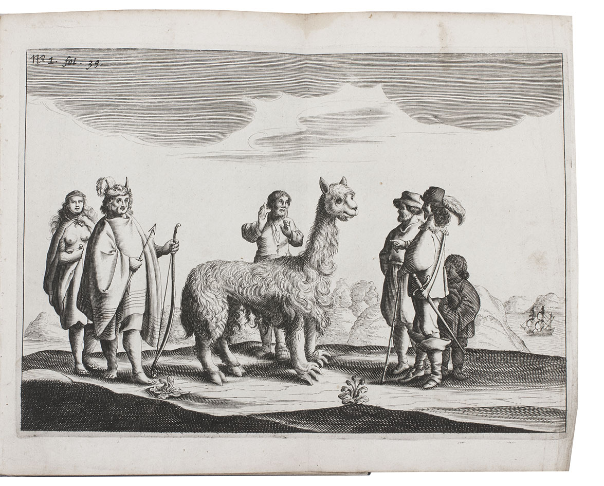 BROUWER, Hendrik. - Journael ende historis verhael van de reyse gedaen by oosten de Straet Le Maire, naer de custen van Chili ... inden jare 1643 voor gevallen. Including: [VRIES, Maerten Gerritsz.]. Als mede een beschryvinghe van het eylandt Eso, ghelegen ontrent dertigh mylen van het machtigh Rijcke van Japan ... soo als eerst in 't selvige jaer door het schip Castricum bezeylt is.Amsterdam, Broer Jansz., 1646. 4to. With 2 folding engraved maps and a folding engraved plate. Modern wrappers, in cloth clamshell box.