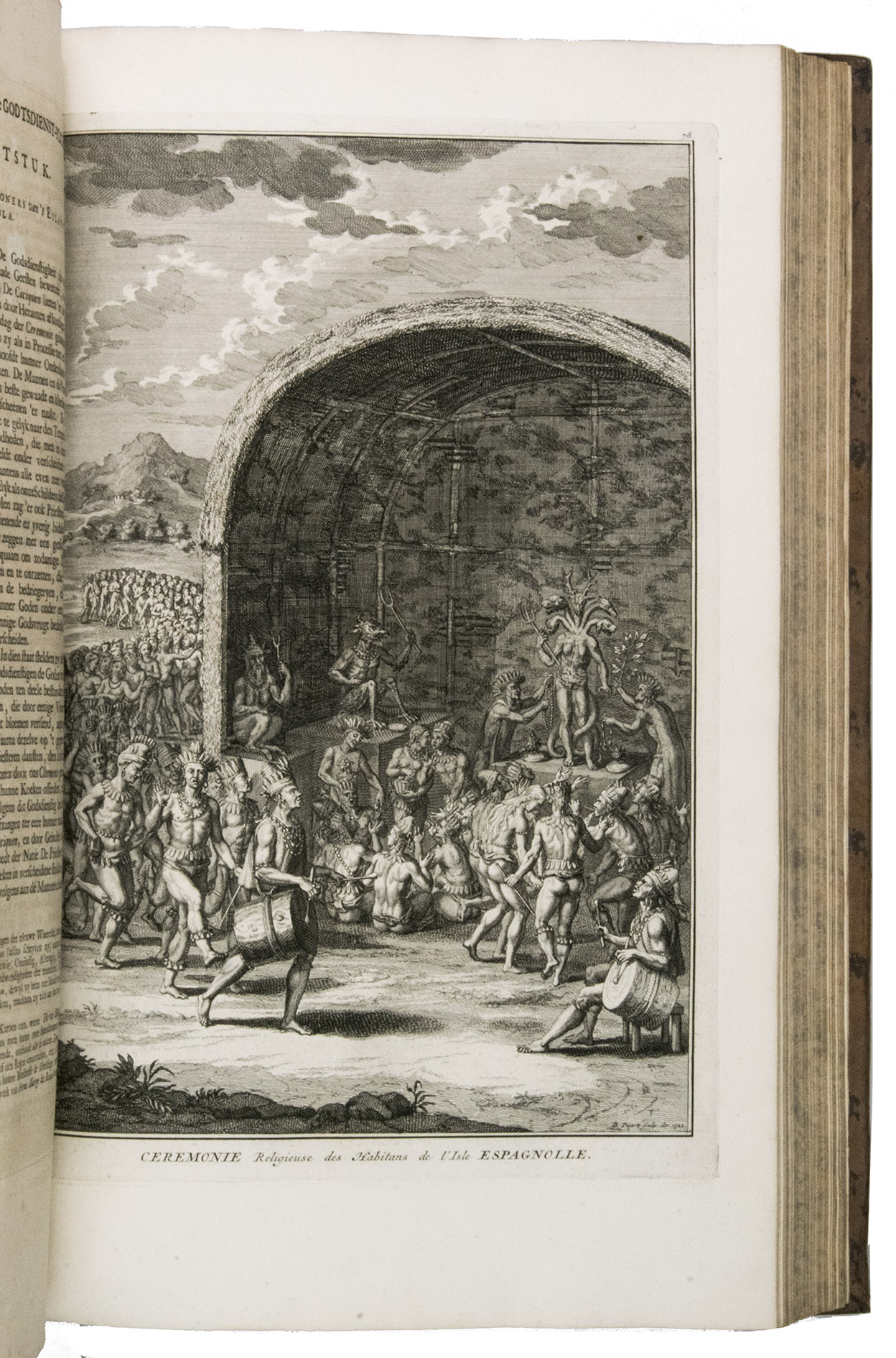 PICART, Bernard and Abraham MOUBACH (translator). - Naaukeurige beschryving der uitwendige godtsdienst-plichten, kerk-zeden en gewoontens van alle volkeren der waereldt; in een historisch verhaal, met eenige naaukeurige verhandelingen ontvouwen, door verscheiden aanmerkingen opgeheldert en in kunstige tafereelen afgemaalt.The Hague, Rutgert Christoffel Alberts (vols. 1-3) and Isaac van der Kloot (vols. 3-4); Amsterdam, Hermannus Uytwerf; Rotterdam, Jan Daniel Beman, 1727-1738. 6 volumes (vols. 3, 4 & 6 in 2 parts each) bound as 7. Folio. With an engraved frontispiece, 8 title-pages (6 in red and black, each with one of 3 different engraved vignettes) plus 3 part-titles (with a woodcut decoration), 224 full-page engraved plates, including 1 folding and 38 double-page plates, an engraving on the dedication leaf in vol. 1 and a few engravings in the text. Further with several engraved headpieces, woodcut tailpieces and a few woodcut decorated initials. Contemporary gold tooled mottled calf, with red and black morocco title and volume labels, lettered in gold, each volume with a central lozenge-shaped ornament on both boards, surrounded by two decorative borders, gold tooled board edges, marbled edges.