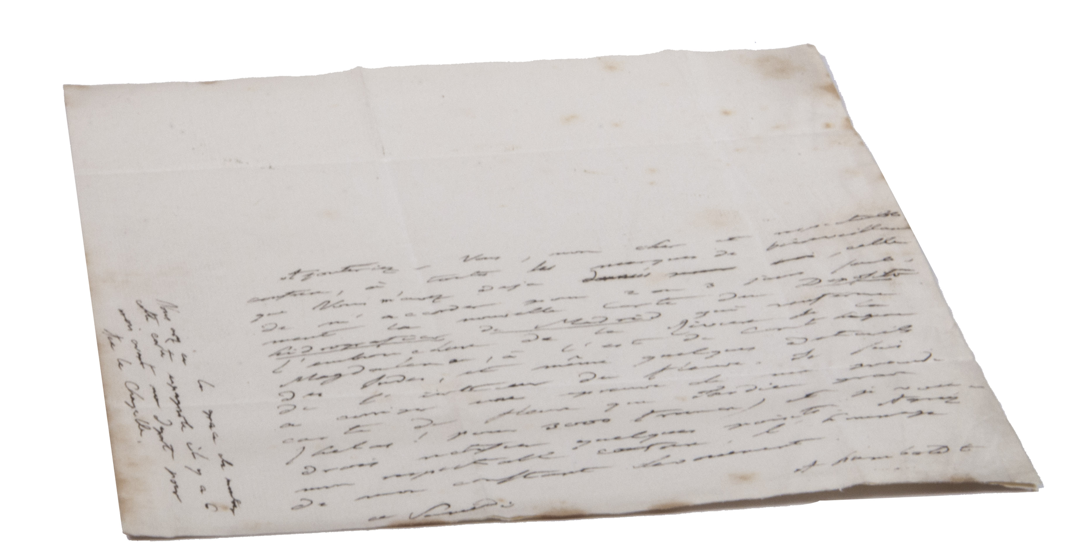 [AUTOGRAPH]. HUMBOLDT, Alexander von. - [Autograph letter to Le Chevalier de Rossel, director of the Dpt des Cartes of the Paris Acadmie des Sciences]. [Paris, 1818?]. 4to (23 x 18.5 cm) Letter in black ink on laid paper, in Humboldt's somewhat cramped but still legible hand. Formerly folded for posting, with the address written on the otherwise blank final page and with traces of a paper seal.