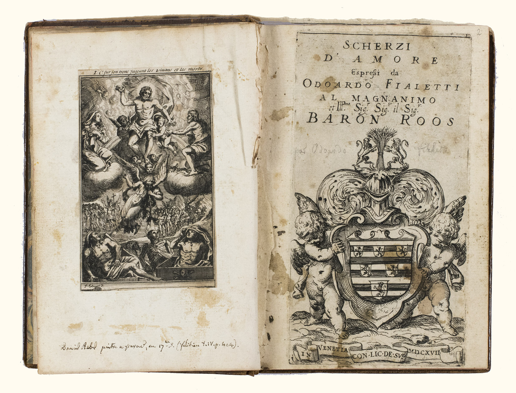 [CALLOT, Jacques, Carel ALLARD & others]. - [Collection of 120 engravings by French, Dutch, Italian and German artists].Venice, Paris, [Amsterdam], etc., 1601-1725 (album ca. 1745?), with additions [1788] & [ca. 1790]. 8vo, 4to, etc. (19 x 13 cm). 120 engraved prints, namely 44 from 4 complete print series (1 with a title-print), 57 (including 3 title-prints) from 10 or 11 other series and 19 prints apparently not from any series, by Jacques Callot (1 complete series), Odoardo Fialetti, Herman Weyen, Balthasar Moncornet, Henri Bonnart, Carel Allard (3 complete series), P. Landry and others (see contents, below). Mottled sheepskin (ca. 1745?).