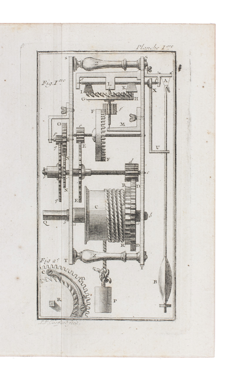 BERTHOUD, Ferdinand. - l'Art de conduire et de rgler les pendules et les montres: a l'usage de ceux qui n'ont aucune connoissance d'horlogerie. Paris, for the author and Michael Lambert (colophon: printed by H.L. Guerin and L.F. Delatour), 1759. 12mo. With illustrations on 4 folding engraved plates. Contemporary mottled calf, gold-tooled spine.