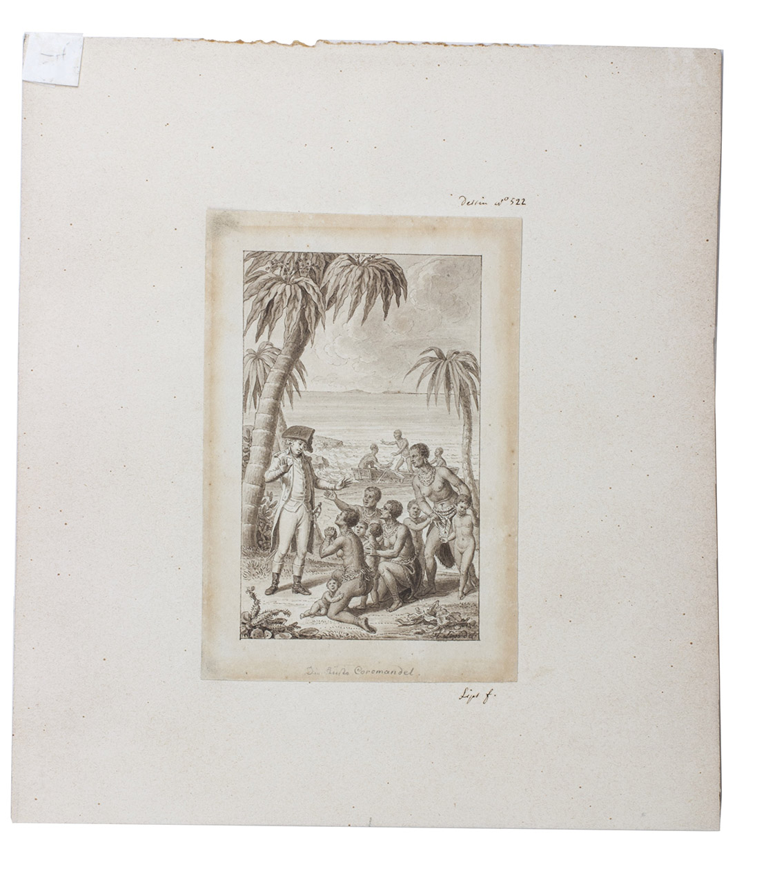 [COROMANDEL COAST]. LIPS, Johann Heinrich. - Die Kste Coromandel.[Zrich, 1803]. Pen drawing (10.3 x 6.3 cm) in grey ink with washes on paper (12.5 x 8.5 cm), signed by the artist in the lower right corner of the illustration and with the title in pencil in the lower margin. The whole mounted on a larger paper leaf (with notes: 