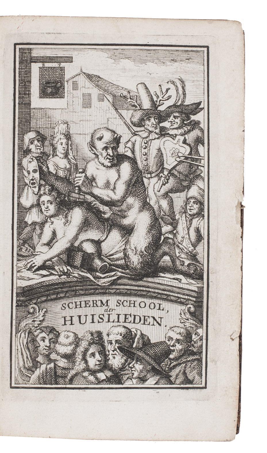 SPAAN, Gerrit van. - Het koddig en vermakelyk leven van Louwtje van Zevenhuizen, of het schermschool der huislieden, vervat in twee deelen. Waar agter gevoegt is de Afrikaansche en Aziaansche weg-wijzer, ...Rotterdam, Pieter de Vries, 1752. 4 parts in 2 volumes, bound as 1. 8vo. With engraved allegorical frontispiece, a letterpress general title-page, 4 part-titles. Contemporary mottled calf, richly gold-tooled spine.