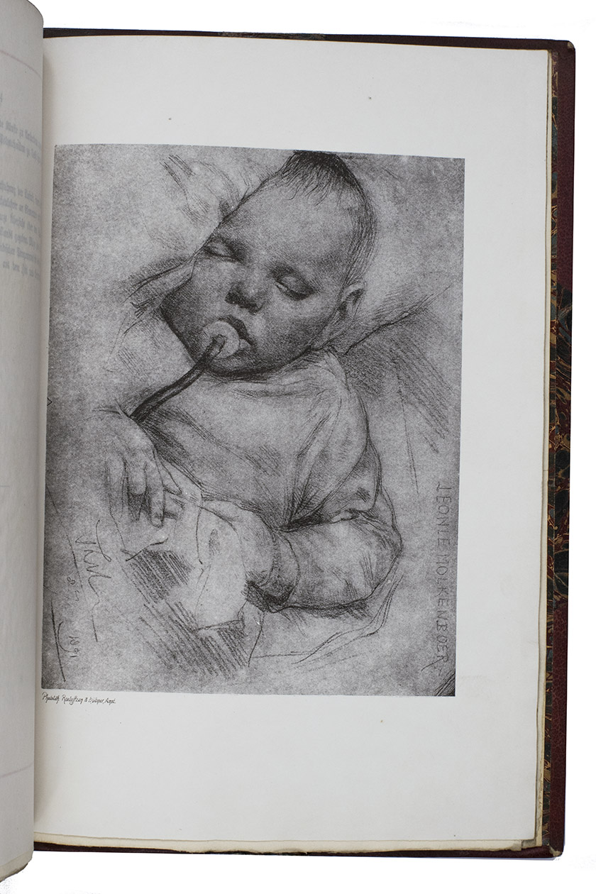 JOST, W. - Ein Besuch in der Rijks-Normaalschool voor teekenonderwijzers. (Reichsnormalschule fr Zeichenlehrer) zu Amsterdam.(No pl., no publ., ca. 1891). 8vo. With 4 photolithographs by Roeloffzen  & Hbner, Amsterdam. Contemporary three quarter red morocco.