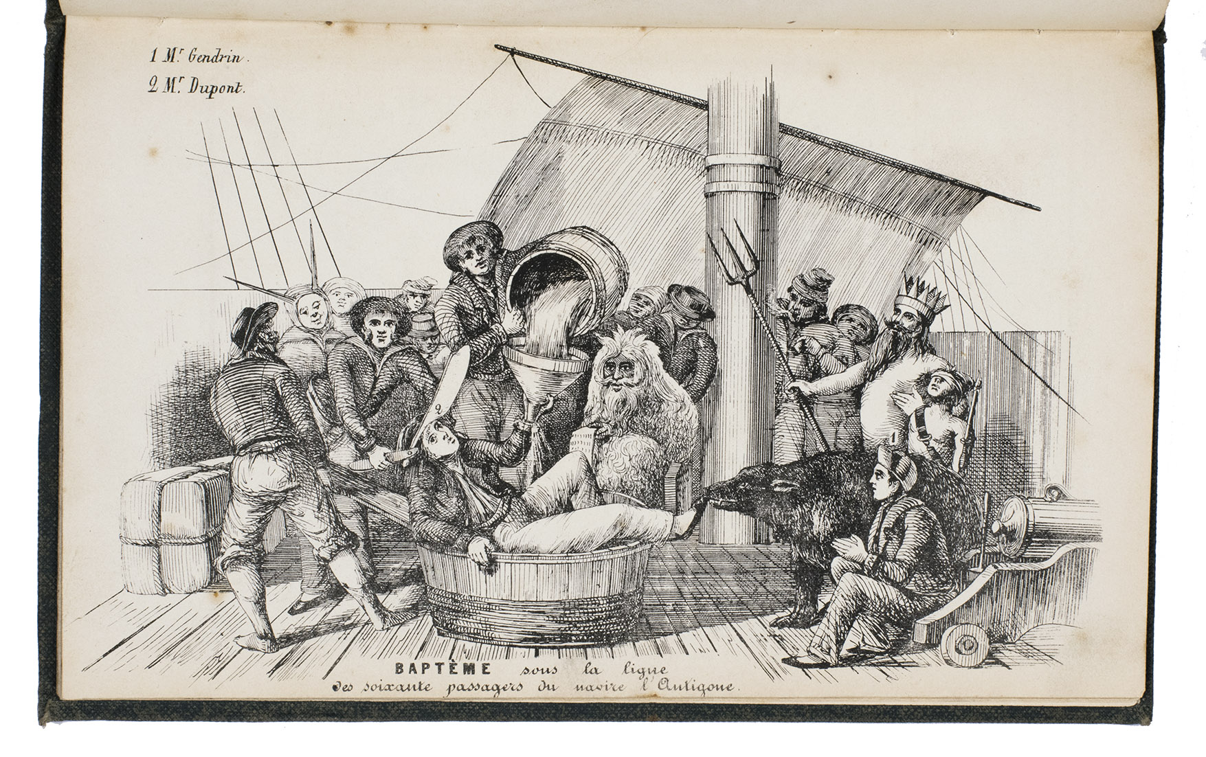 GENDRIN, Victor-Athanase. - Rcits historiques, exacts et sincres, des sept voyages par mer & par terre. Faits au Brsil, au Cap-Horn, au Chili, aux Cordillres des Andes,  Mendoza, dans le Dsert et  Bunos-Ayres  Extrait de la publication de 1856.Versailles, Gendrin (colophon: imprimerie Cerf), 1860. 8vo. With lithographed portrait of the author as frontispiece, 36 (32 numbered followed by 4 unnumbered) pages with lithographed reproductions of letters, and 9 lithographed plates. Contemporary cloth.