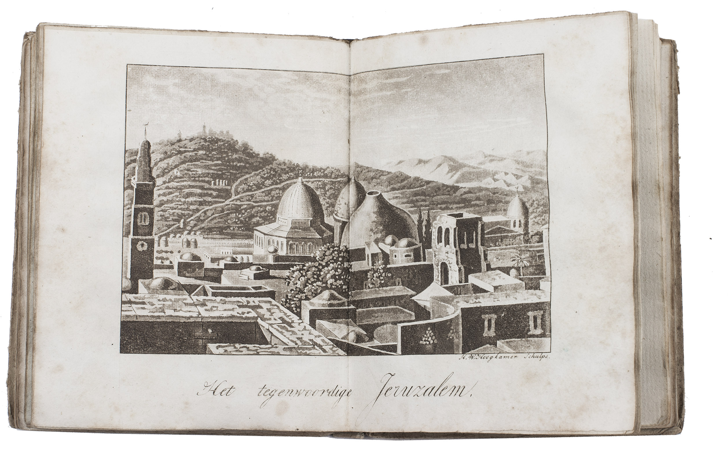 [WITSEN GEYSBEEK, Peter Gerardus]. - Reizen naar vreemde landen, in het hoekje van den haard.Amsterdam, Diederichs brothers, [1829]. 16mo in 8s. With 12 double-page aquatint views by W.H. Hoogkamer, 6 in grey tint and 6 in sepia. Original publisher's printed yellow paper covered boards.