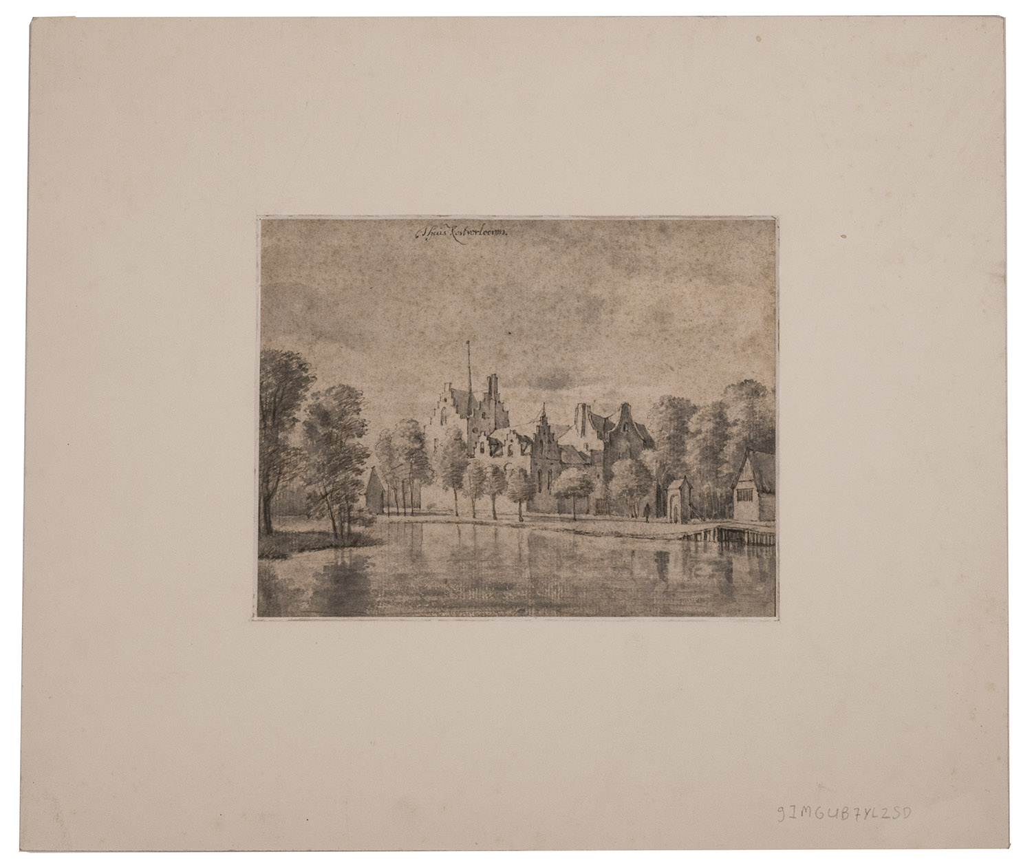 [AMSTERDAM]. [RADEMAKER, Abraham?]. - 't Huis Kostverlooren.[Netherlands, ca. 1700]. A view in brown ink with light and dark grey watercolour washes on laid paper (16.5 x 21.5 cm), with a manuscript caption at the head. Mounted in passepartout.