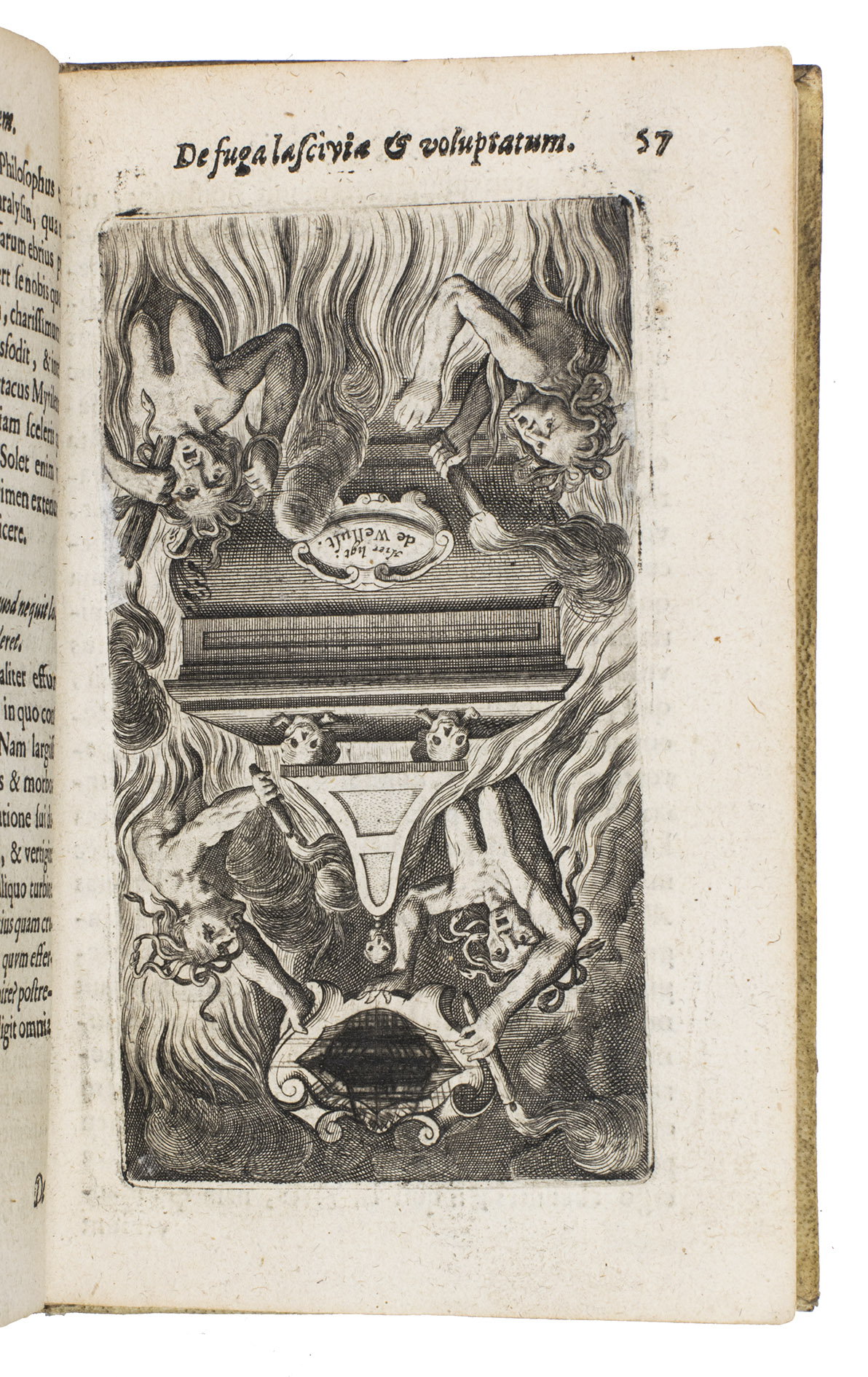 NYENBORGH, Johan van. - Variarum lectionum selecta, figuris neis applicata.Groningen, Jacobus Sipkes, 1660. Small 8vo. With an engraved vignette showing Europa on a bull, and 21 full- or half-page engravings in the text from various series or suites: one by Cornelis Kittensteyn (1598-1652) after A. van de Venne (p. 17) and 8 by Cornelis Visscher after a series with Roman Heros by Hendrick Goltzius. Further with one decorated woodcut initial and a small woodcut tailpiece on the last page of a castle and three roses. Contemporary vellum.