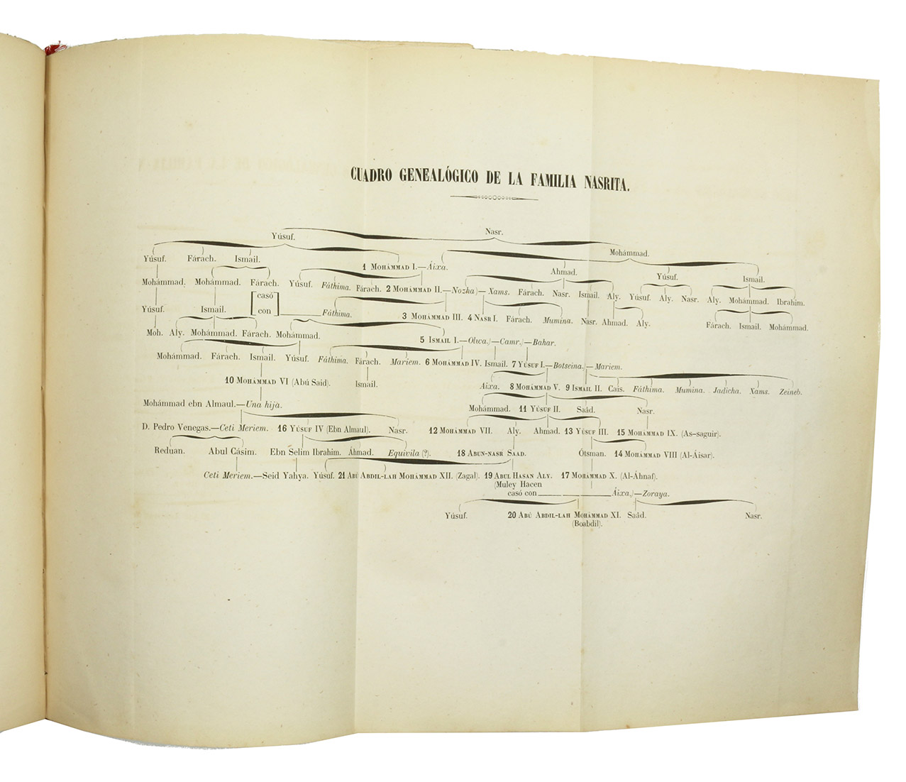 LAFUENTE Y ALCANTARA, Emilio. - Inscripciones Arabes de Granada, precedidas de una resea histrica y de la genealoga detallada de los reyes Alahmares.Madrid, Imprenta Nacional, 1859 (issued 1860). 4to. With a folding family tree. Near contemporary gold-tooled vellum with spine title, endpapers with a floral pattern. With the original publishers 1860 front wrapper bound in.