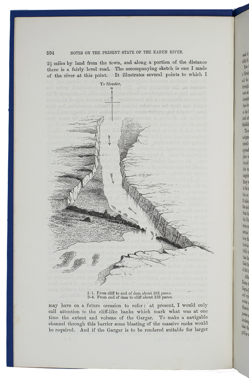 LYNCH, Henry Blosse. - Notes on the present state of the Karun river, between Shushter and the Shat-el-Arab.[London, Wiley, October 1891]. 4to. With a lithograph illustration in the text. Modern blue wrappers.
