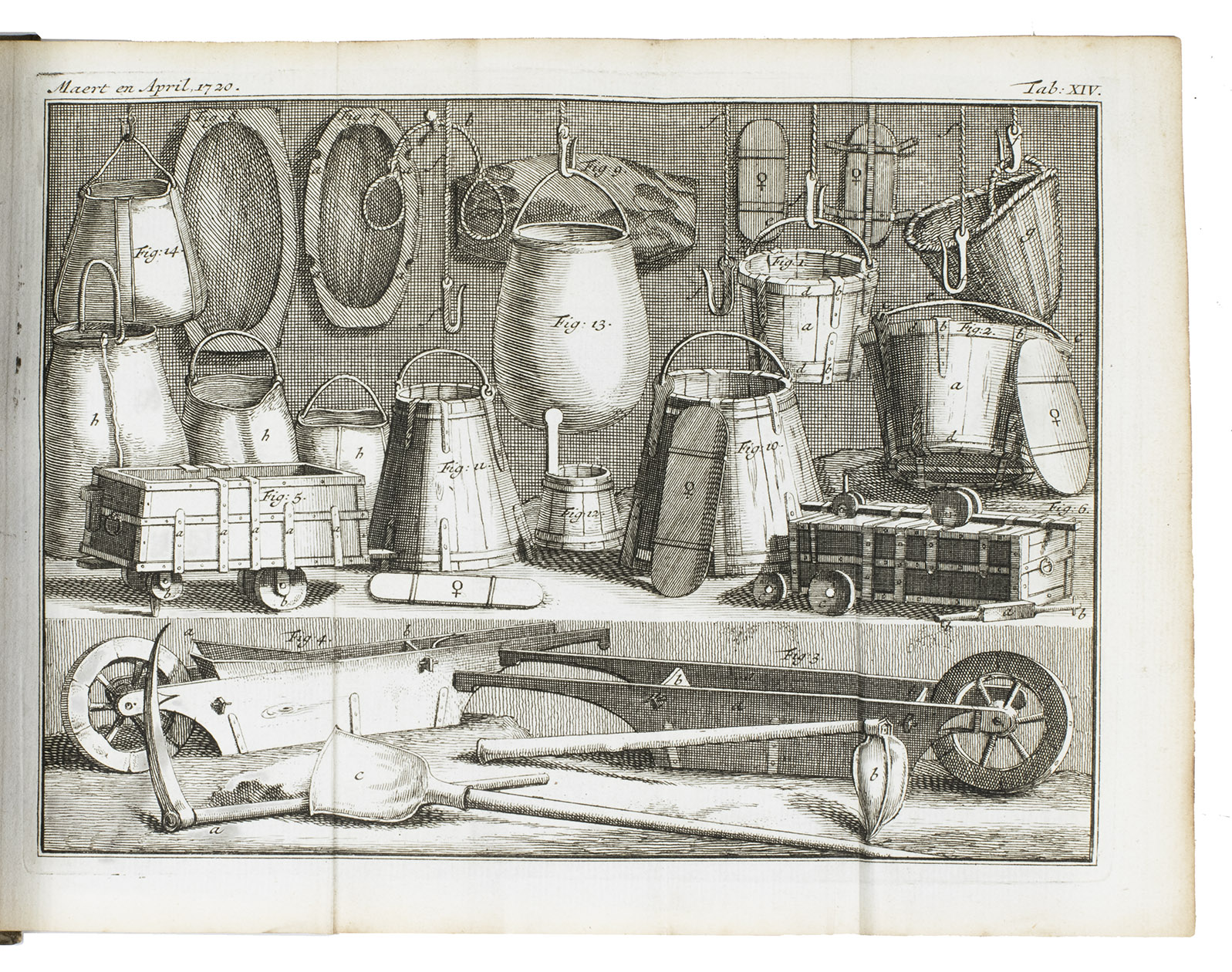 RANOUW, Willem van. - Kabinet der natuurlyke historien, wetenschappen, konsten en handwerken, geopent met de maanden January en February 1719. Verciert en opgeheldert met kopere plaaten.Including: MEERSCH, Pieter van der. Register tot alle de deelen van het kabinet ... van W. v. Ranouw.Amsterdam, Hendrik Strik; Zacharia Moel and Johannes de Ruiter; Balthasar Lakeman, 1730; 1719-1727; 1732. 21 parts in 9 volumes. 8vo. With an identical engraved allegorical frontispiece in volumes 1-8, different woodcut vignettes on the title-pages and 49 numbered engraved maps and plates, all but one folding. Contemporary vellum, manuscript title on the spines.