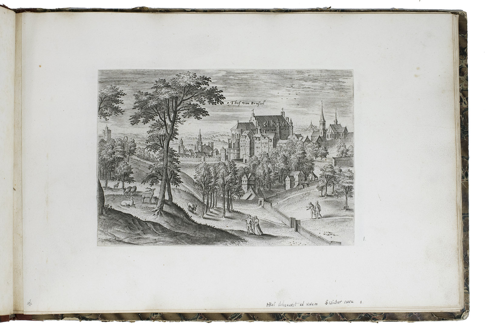 [VIEWS - BRUSSELS AREA]. COLLAERT, Hans I [after Hans BOL or Jacob GRIMMER?]. - [Views in the vicinity of Brussels].[Antwerp], Hans van Luyck, [ca. 1575/80]. Oblong folio album (24.5 x 35.5 cm). Series of 24 engravings (plate size ca. 20 x 14 cm) with views of landscapes around Brussels, by Hans I Collaert possibly after Hans Bol or Jacob Grimmer, each with a caption in the plate (plates 8 and 20 also with Van Luyck and Collaert's monograms 