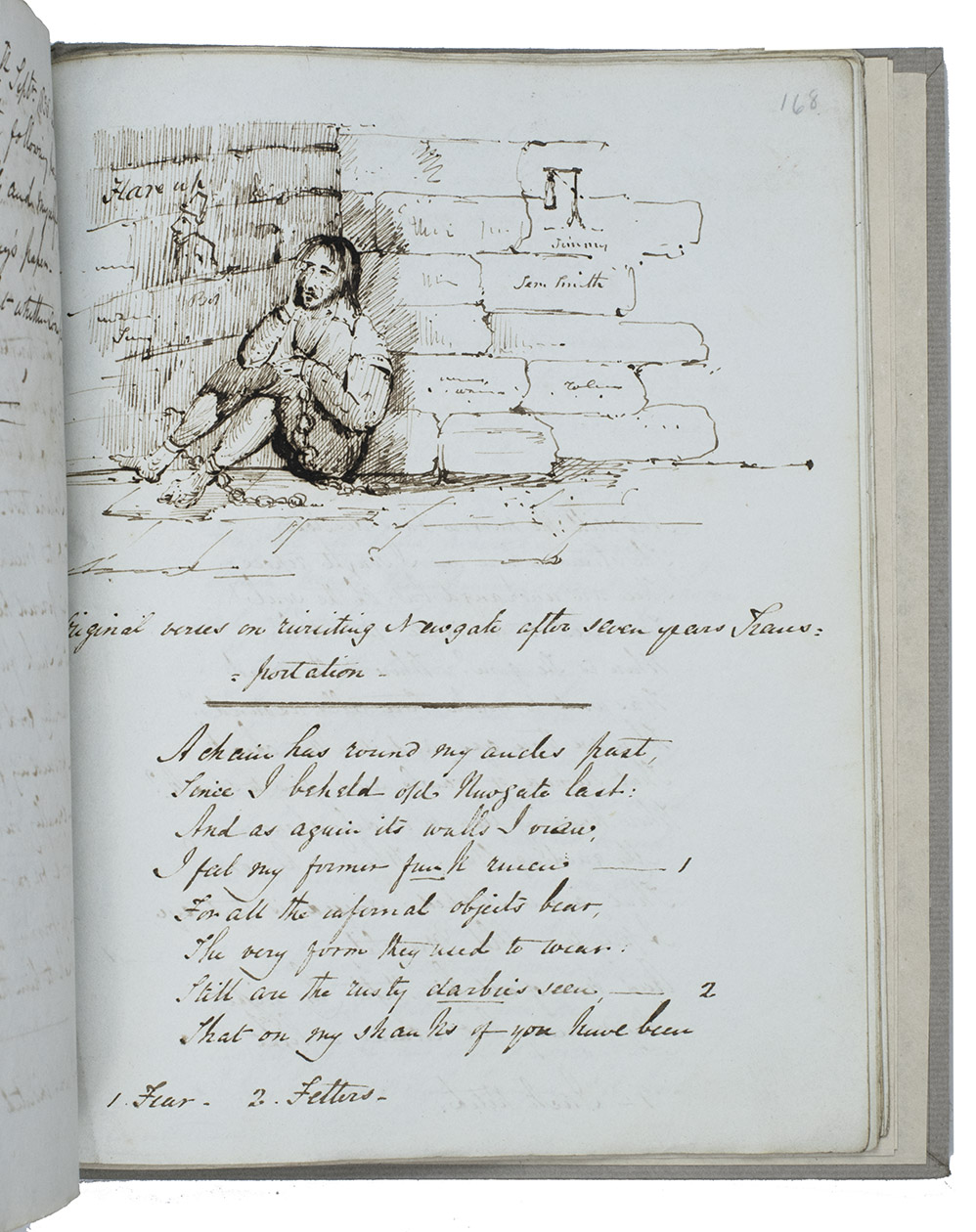 [AUTOGRAPH]. BALDWIN, John Timins. - [Manuscript diary and drawing of his voyage to India].[Onboard the ship from Portsmouth to Madras, India, 1835]. 4to. With a half-page pen drawing on p. 168 and a loosely inserted full-page drawing (16.5 x 22 cm) by Baldwin of a mausoleum in India. 20th-century grey paper over boards.