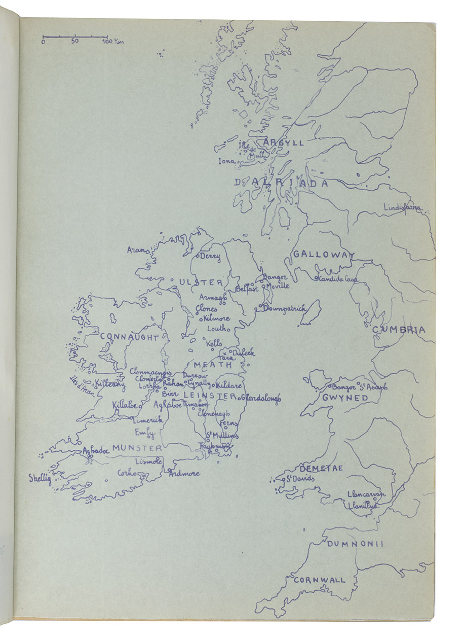 LORCIN, Aime. - La civilisation monastique irlandaise aux Ve et VIe sicles.Lyon, [unpublished typescript], 1944-1945. Folio (27 x 20.5 cm). With 1 duplicated manuscript map.  Stiff brown paper wrappers, black cloth spine.