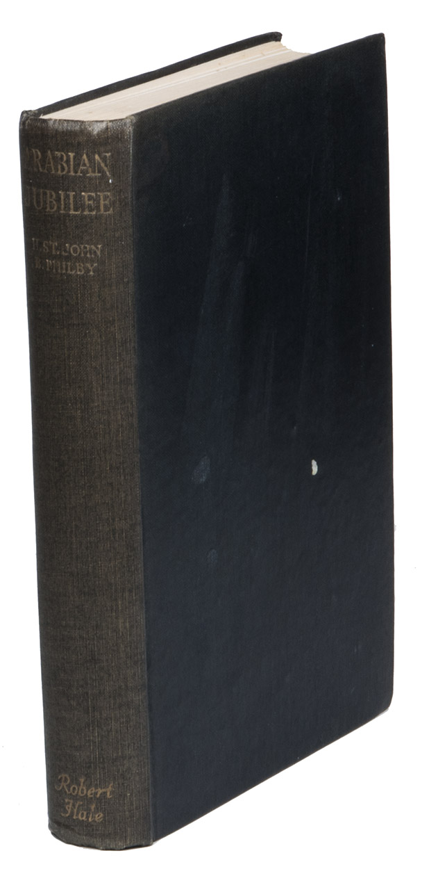 PHILBY, Harry St John Bridger. - Arabian jubilee.London, Robert Hale Limited, 1952. 8vo. With a portrait of king 'Abdul-'Aziz Ibn Sa'ud as the frontispiece, 1 map of Arabia in 1950, and 16 double-sided plates. Black cloth.