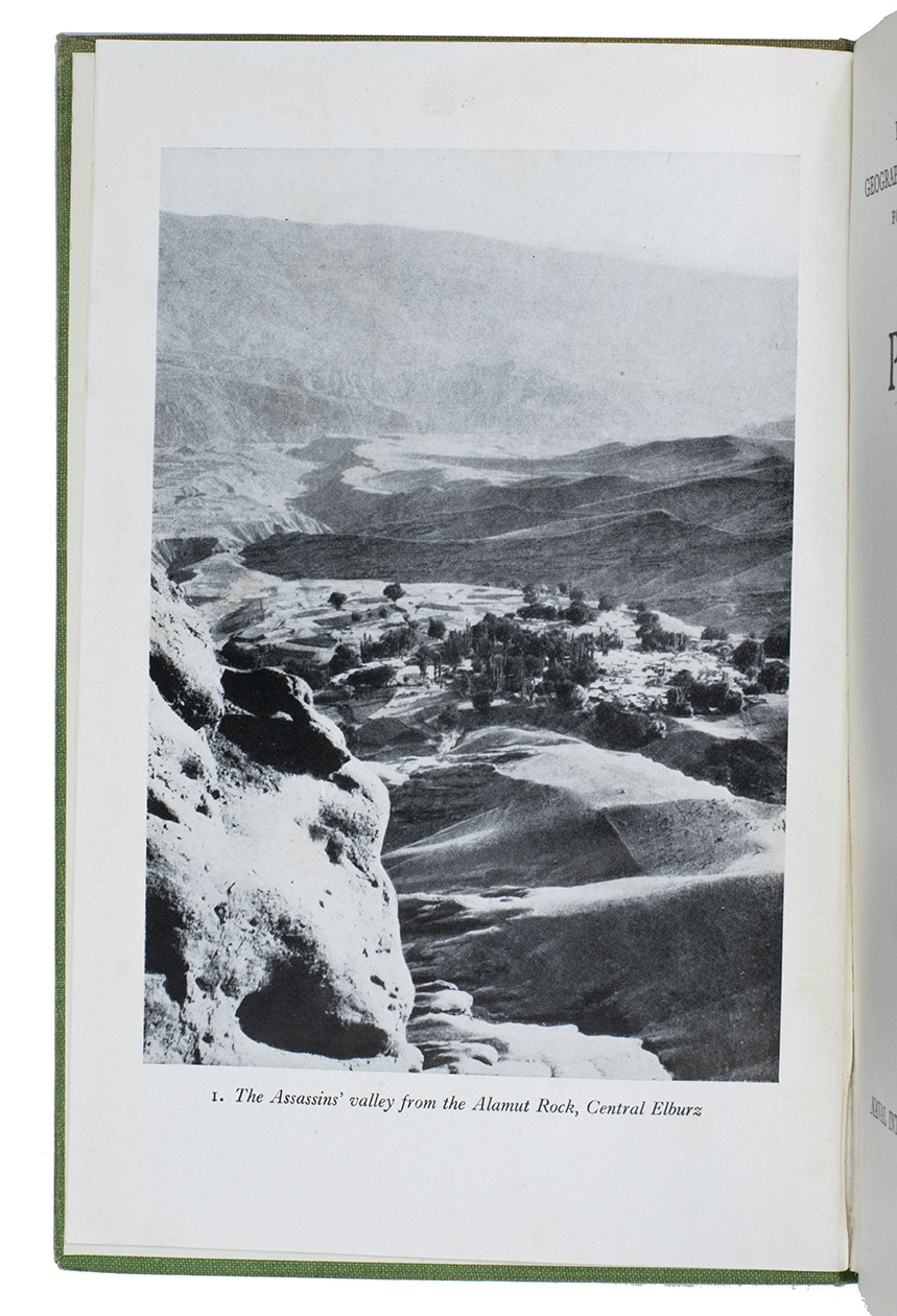 NAVAL INTELLIGENCE DIVISION. - Persia. Geographical handbook series for official use only.(colophon:) Oxford, University Press, September 1945. Large 8vo. With 1 large folding map of Iraq, Arabia and Persia bound at the end of the book, 11 smaller folding maps and 50 illustration figures in the text (smaller maps, current and wind charts, sections, diagrams on the rainfall, etc.). Also with 337 half-tone photographs, inserted on separate leaves and all numbered and captioned. Original publisher's green cloth, gilt-lettering on front board and spine.