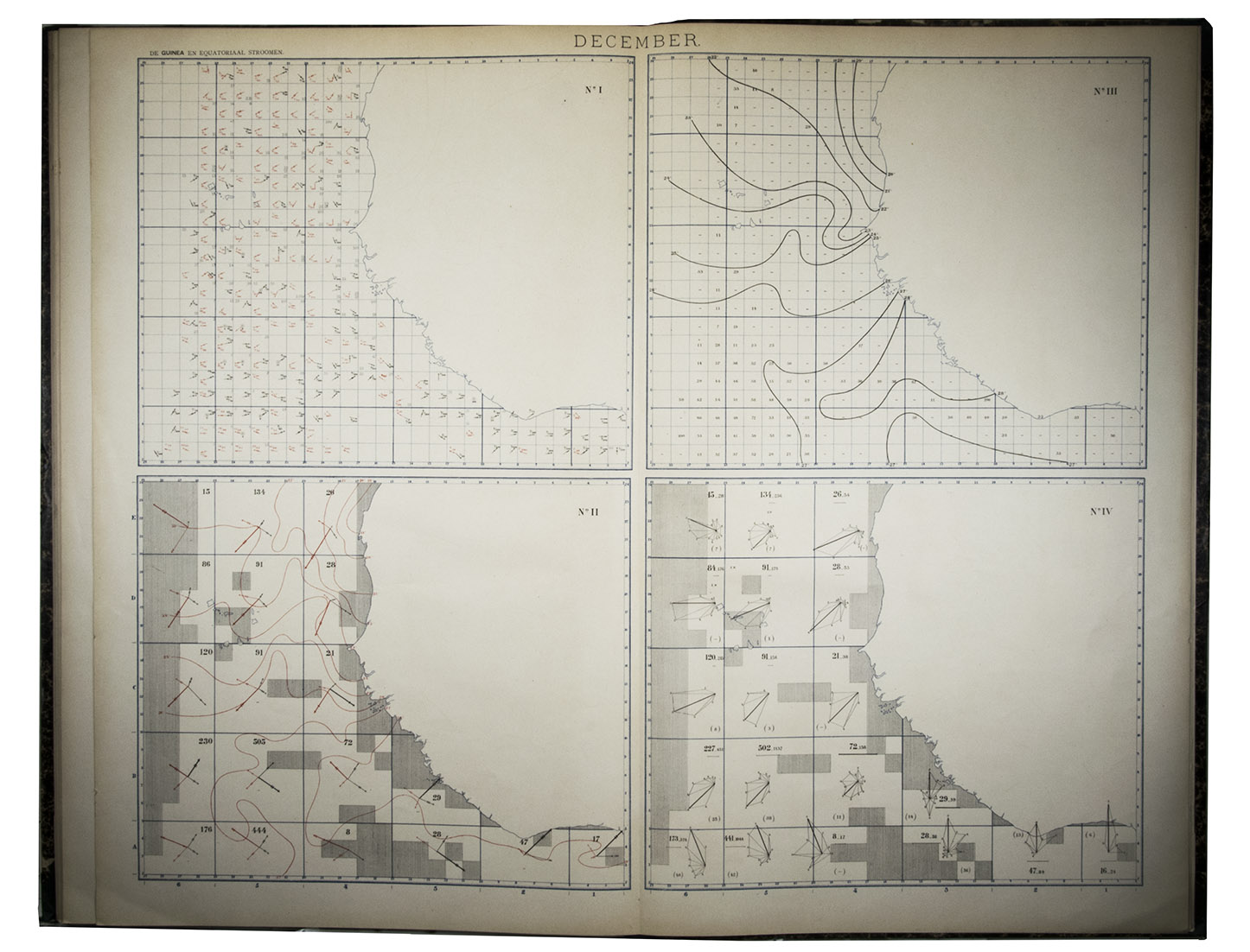 KONINKLIJK NEDERLANDSCH METEOROLOGISCH INSTITUUT. [KLUIT, M.E.B.J. and P.F. van HEERDT]. - De Guinea en Equatoriaal stroomen voor iedere maand afzonderlijk bewerkt volgens de gegevens van 2900 journalen, gehouden aan boord van Nederlandsche schepen.Utrecht, printed by stoom-, boek- en steendrukkerij 