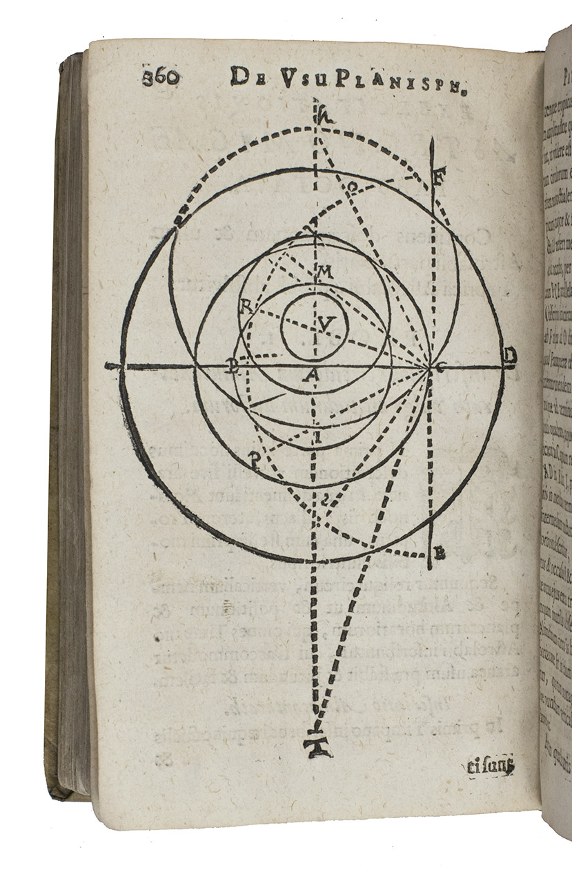 METIUS, Adriaan Adriaansz. - Adriani Metii Alcmar. D.M. & professoris mathematici. Astrolabium, hoc est astrolabii utriusque accurata descriptio, eorundem fabricam, usumque in astronomia et geographia multiplicem complectens, ...Franeker, Ulderick Balck [for Hendrick Laurensz, Amsterdam], 1626. 8vo. With many woodcut geometrical and astronomical illustrations and figures in the text, a woodcut title vignette and woodcut initials and head- and tailpieces. Contemporary vellum with remnants of ties.