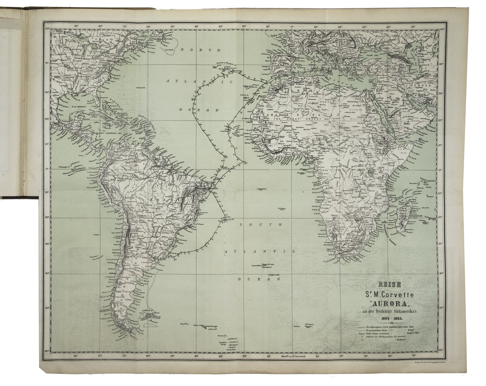 [CIRCUMNAVIGATION OF THE GLOBE by the CORVETTE AURORA]. [BOSQUET, Victor]. - Die Reise S.M. Corvette 