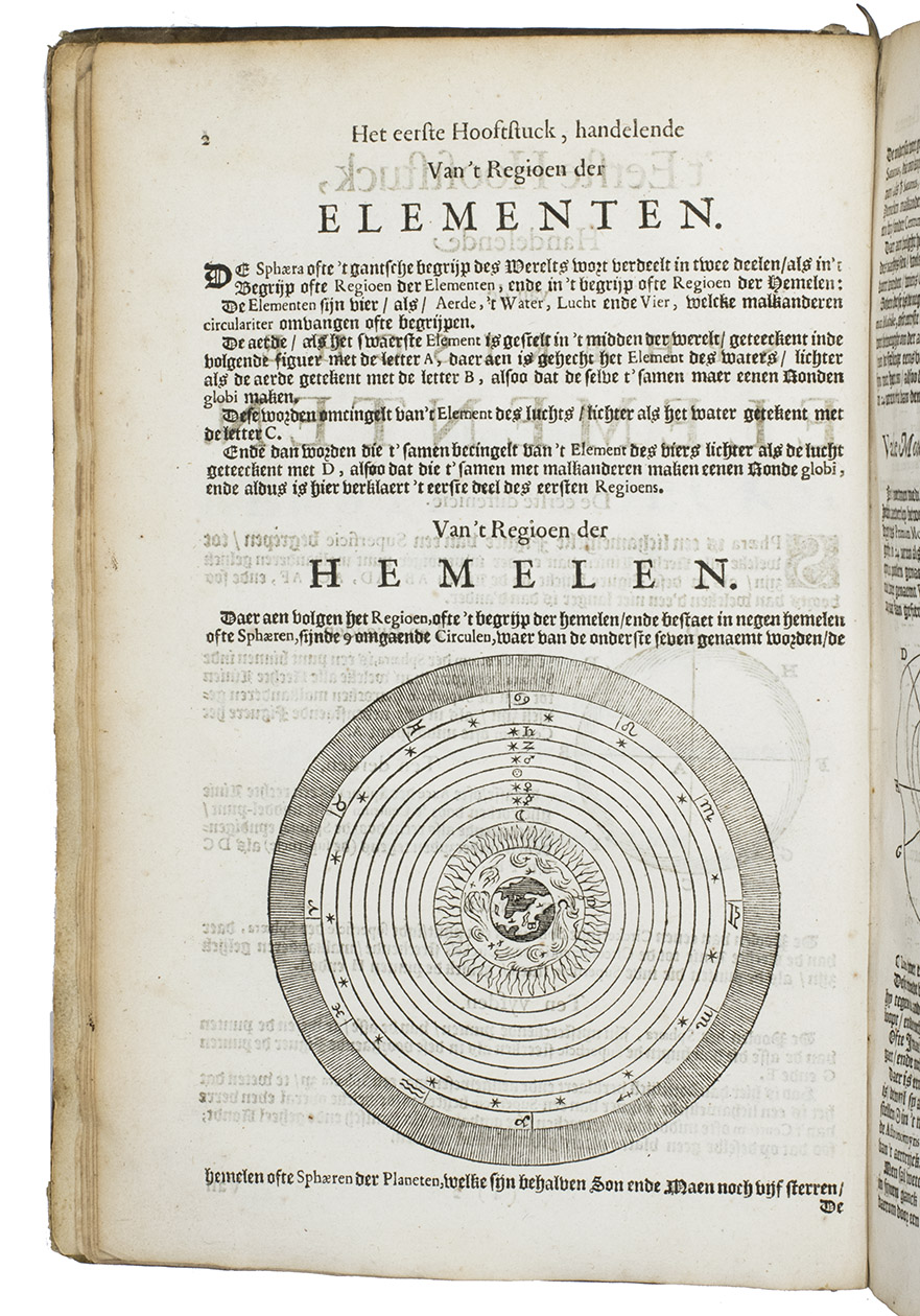GRAAF, Abraham de. - De seven boecken van de groote zeevaert, zijnde een volkomen klare, en konstige beschrijvinghe der navigatie.Amsterdam, Pieter Goos, 1658. 7 parts in 1 volume. Folio. With a half-page engraving on the half-title, a woodcut vignette on the title-page, 6 folding engraved tables and numerous woodcut mathematical diagrams, figures, tables and other illustrations in the text. With woodcut tailpieces and woodcut decorated initials. Contemporary vellum with a manuscript title on the spine.