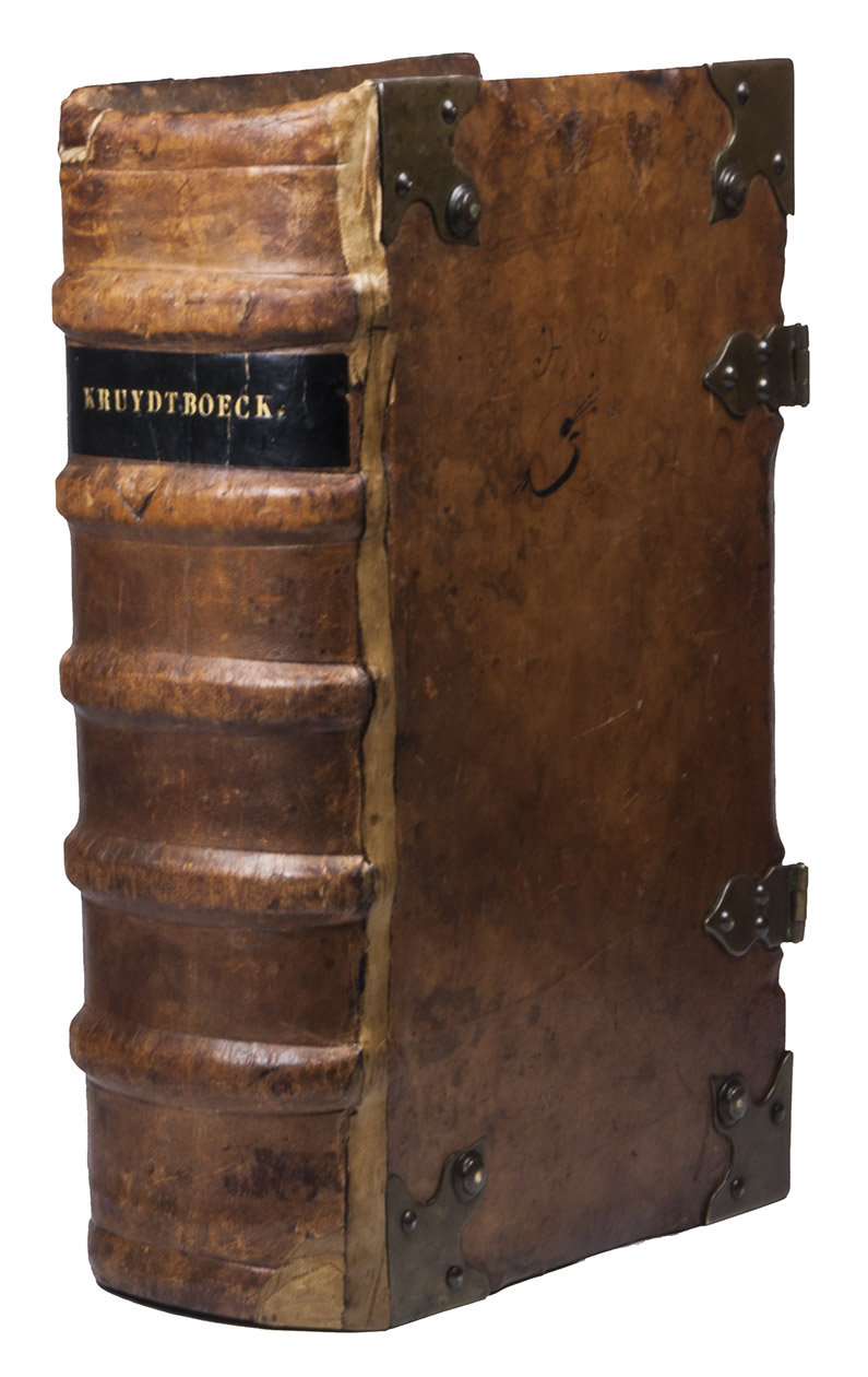 LOBEL [also L'OBEL or LOBELIUS], Matthias de. - Kruydtboeck oft beschrijvinghe van allerleye ghewassen, kruyderen, hesteren, ende gheboomten.Antwerp, Christoffel Plantin, 1581. 2 volumes bound as 1, the second in 3 parts. Large folio. With an engraved title-page, the author's large 