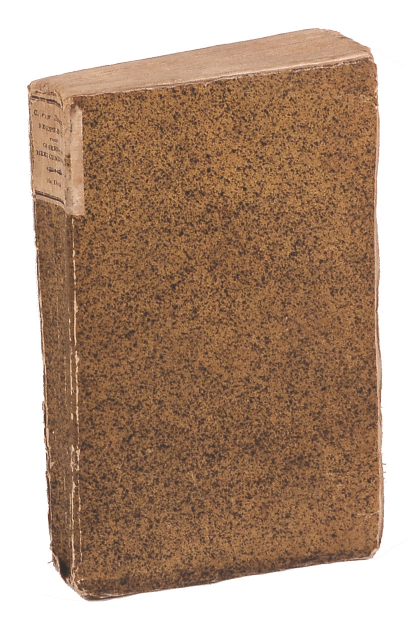 ELDIK, Cornelis van. - Recept-boek voor genees- en heelkundigen; volgens de alphabetische orde van de oude klassieke namen der geneesmiddelen gerangschikt, met bijvoeging der nieuwe namen, die in de Pharmacopoea Batava en Belgica voorkomen; door C. van Elkik, Med. et Art. Obst, Doct. Stads-Geneesheer te Nijmegen, Provinciaal Onderwijzer in de Verloskunde, Secretaris der Provinciale en Plaatselijke Geneeskundige Commissioen en Lid van eenige geleerde Genootschappen. Tweede, veel vermeerde druk.Nijmegen, J. F. Thieme, 1834. In-12. Title page engraving with a portrait of Herman Boerhaave, cauldron, books and snake. Contemporary paper wrappers.