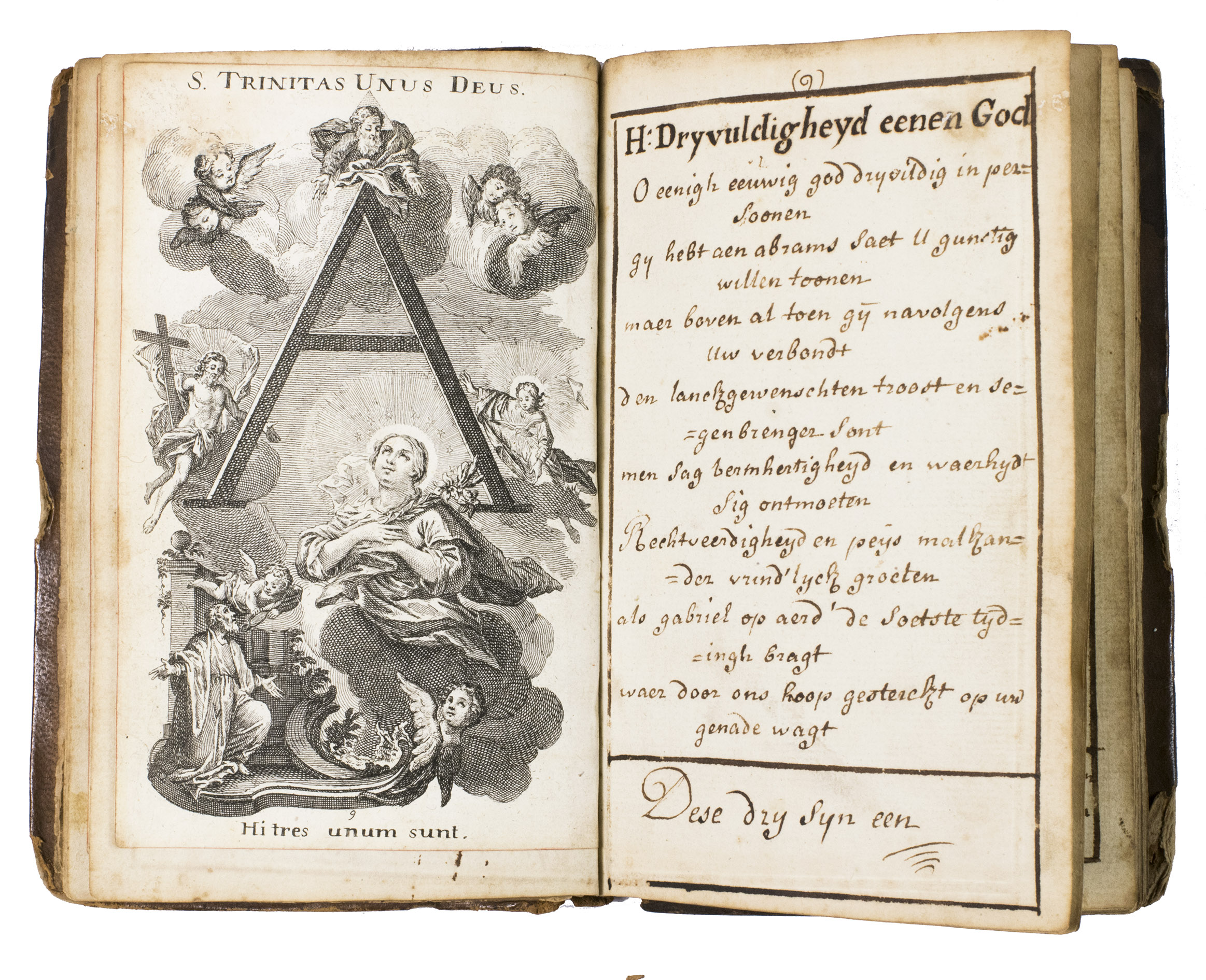 [MANUSCRIPT - RELIGION - DUTCH]. [KLAUBER, Joseph Sebastian and Johann Baptist KLAUBER (engravers)]. - [Litanie van de heilige maagd Maria].[Flanders?, early 19th century]. 8vo. With 56 tipped in numbered engraved plates, and a hand-drawn frame in brown ink on every page, in which the text is written. Contemporary gold-tooled mottled calf in a clear plastic protective sleeve, with the title lettered in gold on a black morocco spine label, engravings with red edges.