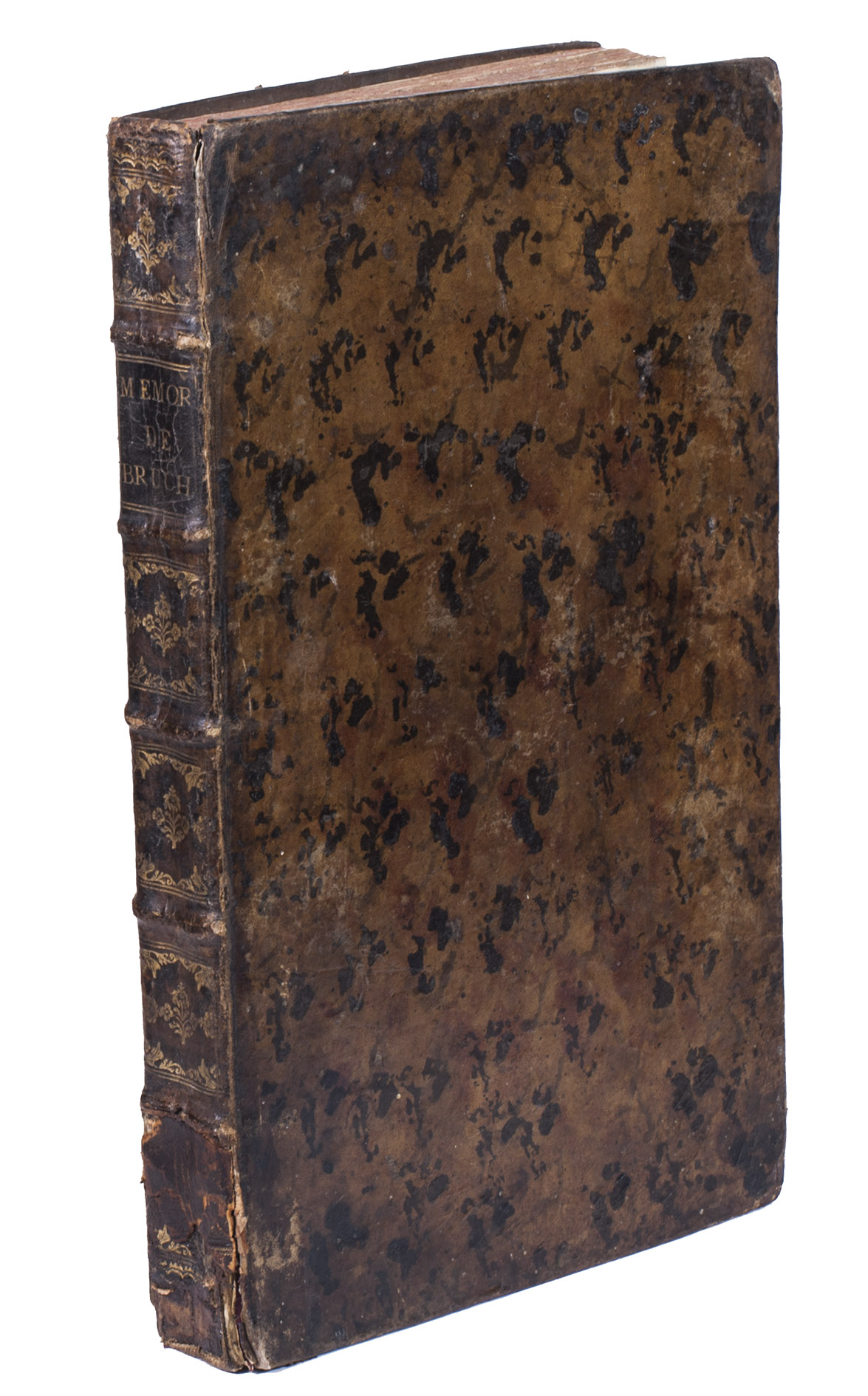 CUNHA BROCHADO, Jos da. - Memorias particulares, ou anecdotes dal'orte de Frana apontadas por Joze da Cunha Brochdo, notempo em que foi Enviado quela mesma Crte.[Madrid, ca. 1725]. Folio. Contemporary gold-tooled marbled calf, with the title lettered in gold on the spine, marbled endpapers, red edges with brown speckles.