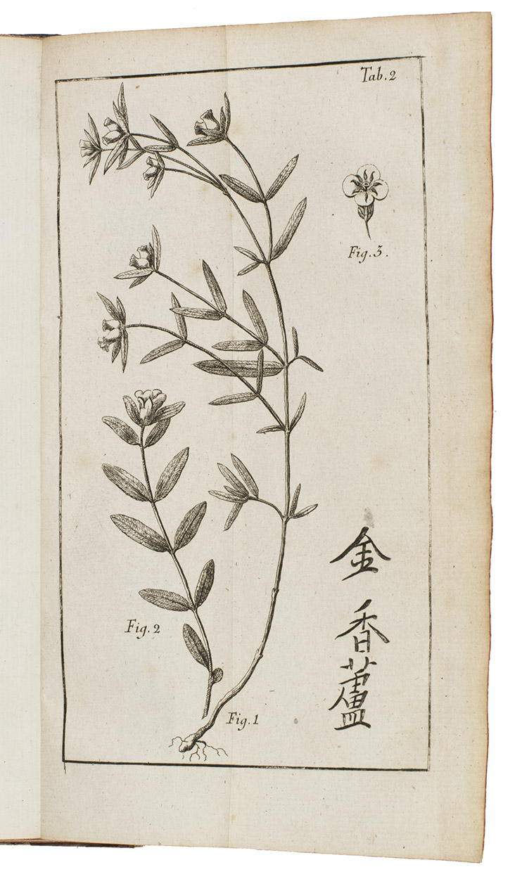 OSBECK, Peter and Olof TORN. - Dagbok fwer en Ostindisk resa ren 1750, 1751, 1752. Med anmrkningar uti naturkunnigheten, frmmande folkslags sprak, seder, hushllning m.m. jmte 12 tabeller och afledne skepps-predikanten Torens bref.Stockholm, Lorentz Ludwig Grefing (printed by N. von Oelreich), 1757. 8vo. With 12 folding engraved plates (numbered 1-12), a small woodcut ornament at the start of the dedication and a decorated initials and an elaborate head-pieces, both built up from typographical ornaments. Contemporary(?) gold-tooled half sprinkled calf, with a beige title-label lettered in gold on the spine, sprinkled paper sides, red edges.