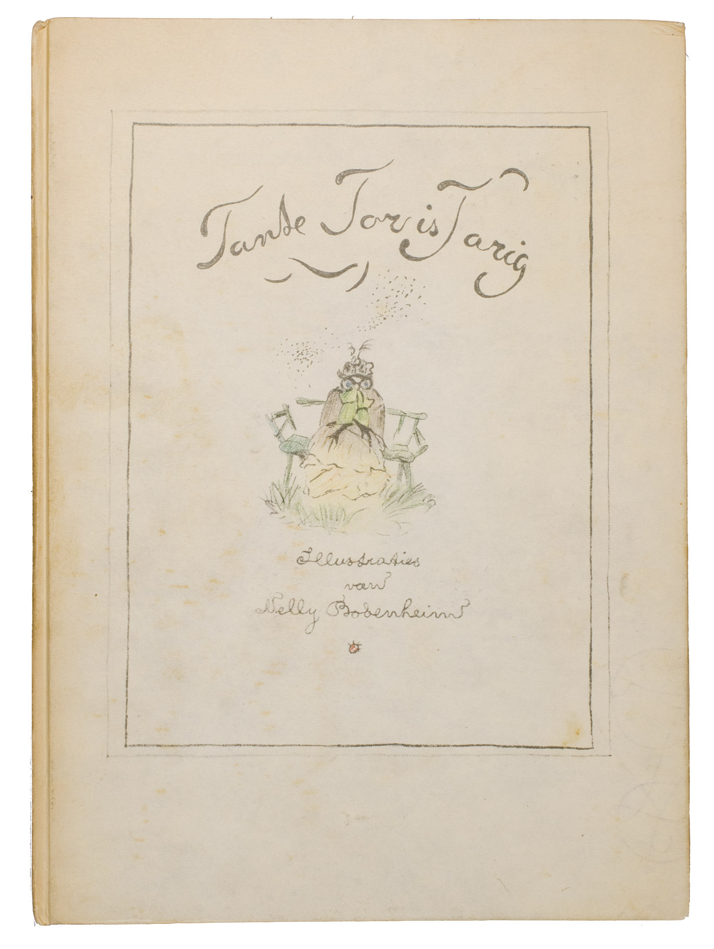 BODENHEIM, Nelly (illustrator), Lizzy ANSINGH and Jean-Paul VROOM (lithographer). - Tante Tor is jarig.Utrecht, Stichting De Roos (printed in Amsterdam by Dieperink & Co.), 1950.With: (2) [ORIGINAL DRAWINGS - BODENHEIM, Nelly]. [2 drawings: one featuring beetles, a maybeetle, and (Spanish) flies and another showing 